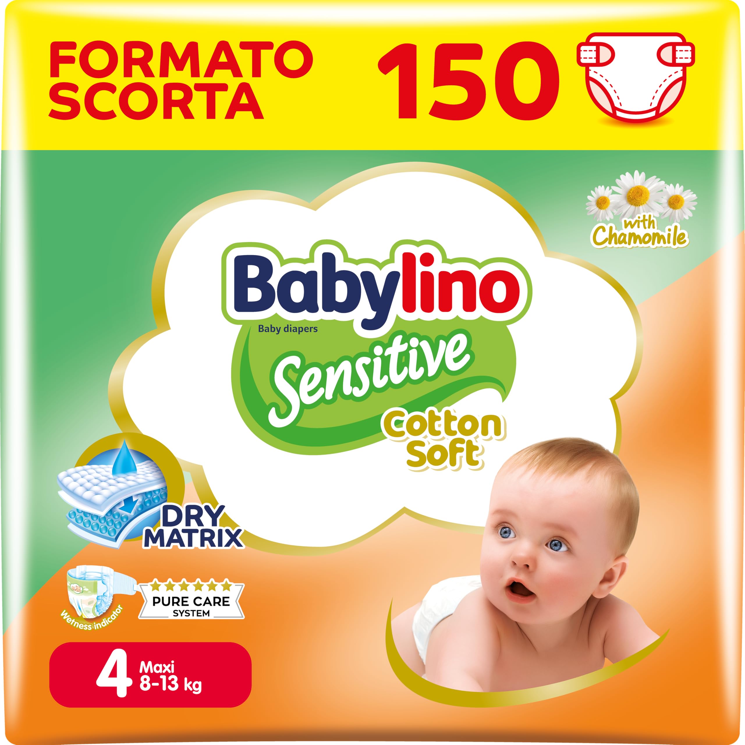 Babylino Sensitive Cotton Soft Pannolini Taglia 4 Maxi 8-13kg 150 Unità