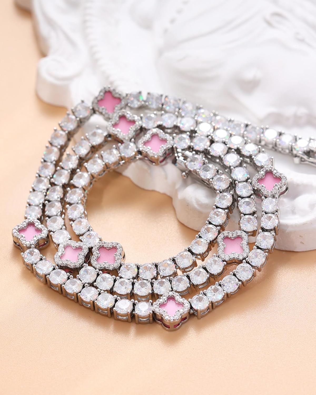 LuxeFlex 4mm Iced Out Four Leaf Tennis Chain,White Gold Plated with 5A Zircon Stones, exquisite Handmade Hip Hop Bling Necklace Perfect Unisex Jewelry Gift - Image 8