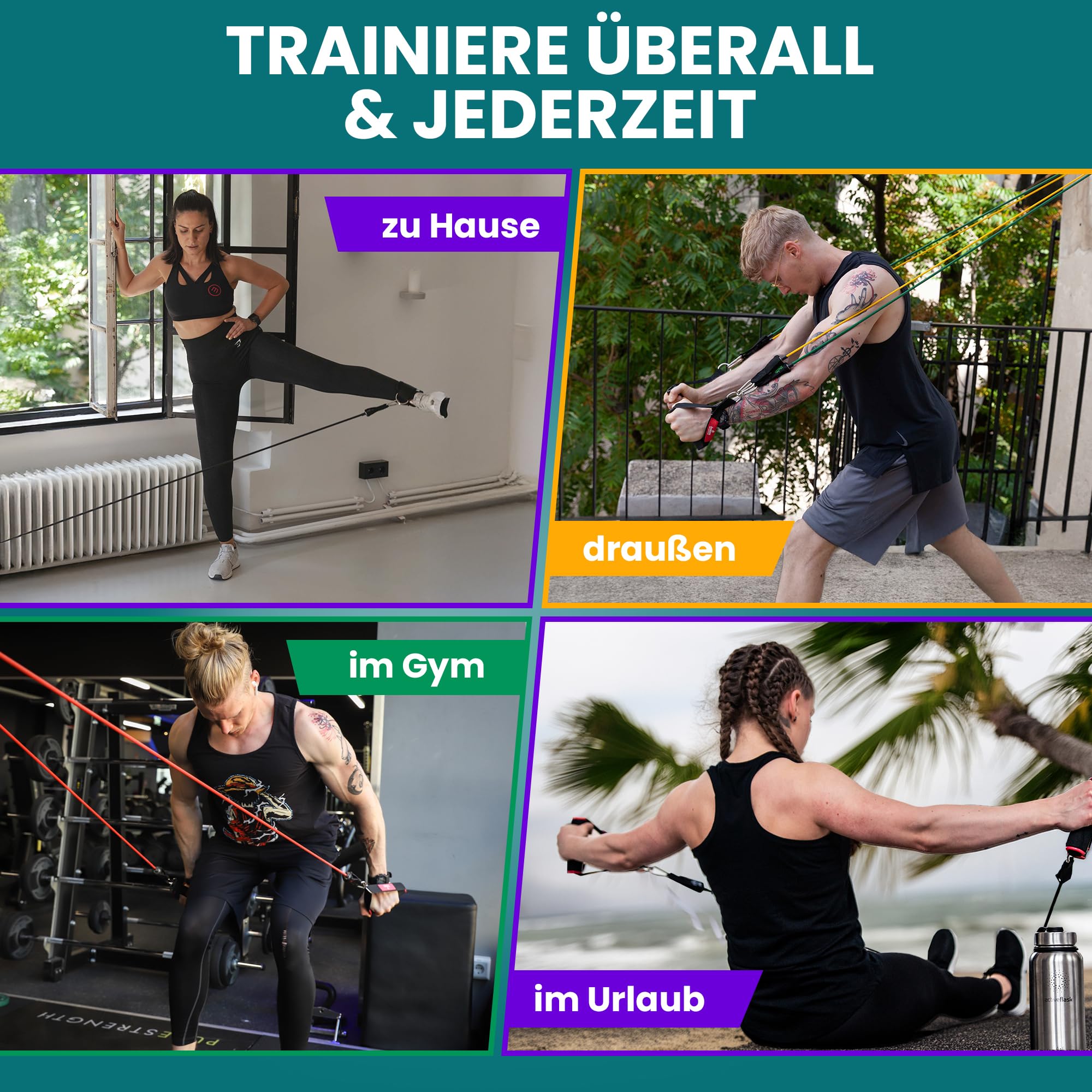 Resistance Bands Widerstandsband Set mit Trainings-eBook - Expander Tubes Bänder Band Fitnessbänder - Widerstandsbandset: 5 Widerstandsbänder, Griffe, Türanker, Fußschlaufen | Fitnessband Fitness