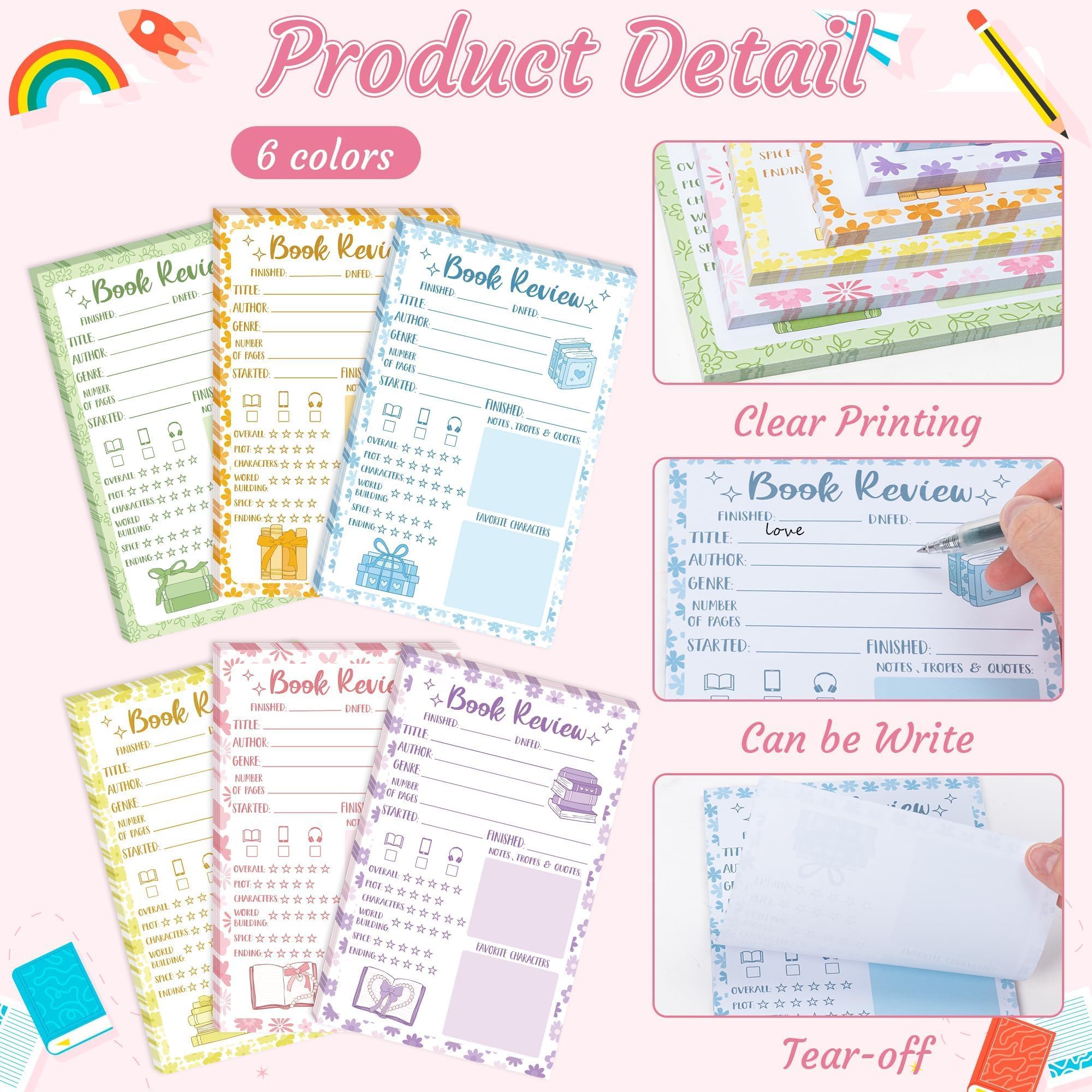 L1rabe 6P Flower Pattern Book Review Notatnik
