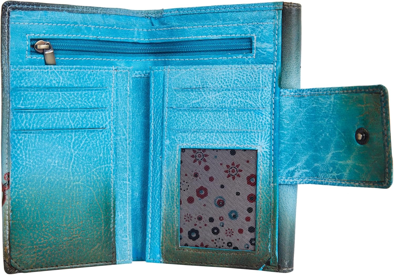 Hand-Painted Genuine Leather Bifold Wallet for Women – Mandala Design – Great Gift for Valentine’s Day, Mother’s Day, Birthday & Anniversary