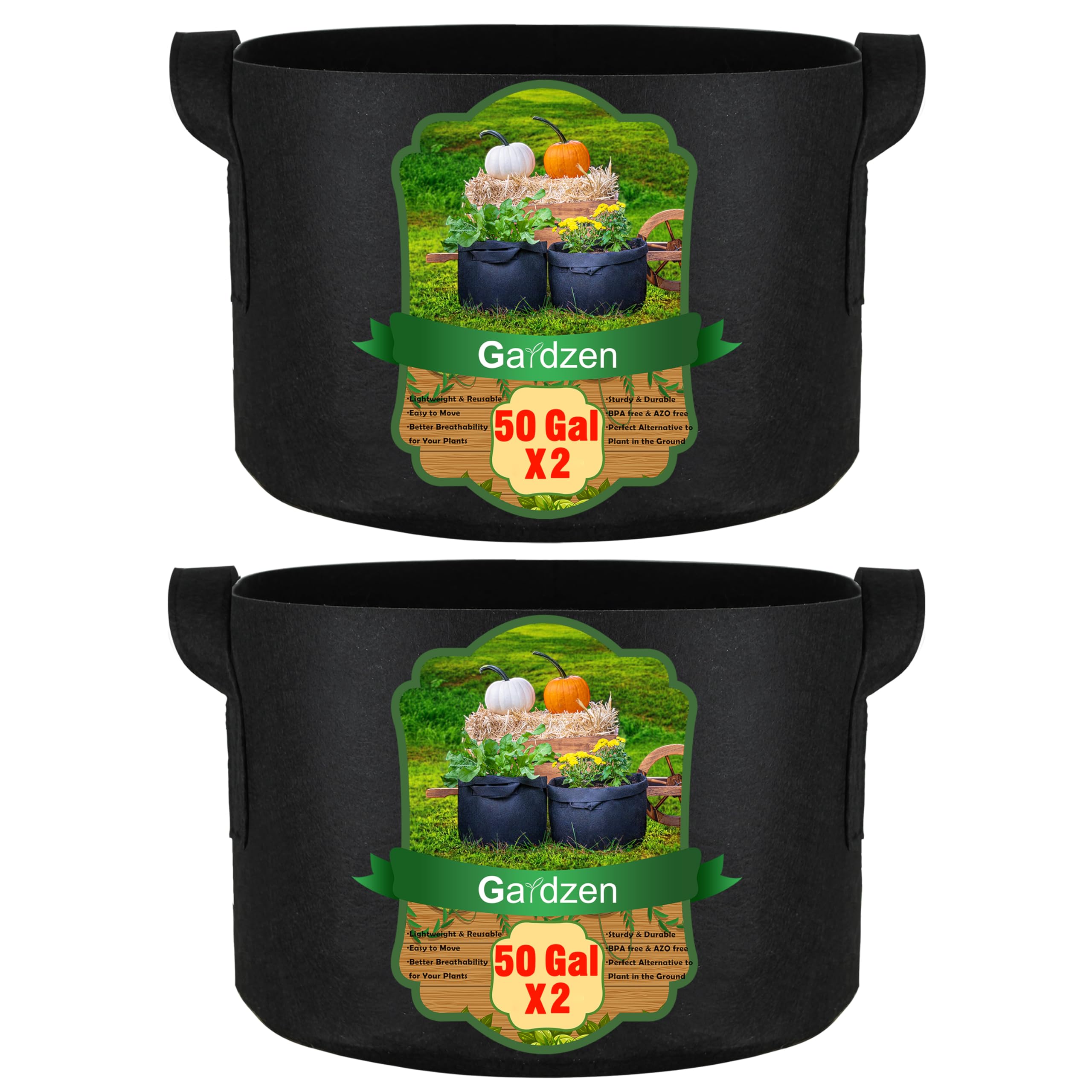 Amazon.com : Gardzen 2-Pack 50 Gallon Grow Bags, Aeration Fabric Pots with  Handles, Pot for Plants : Patio, Lawn & Garden