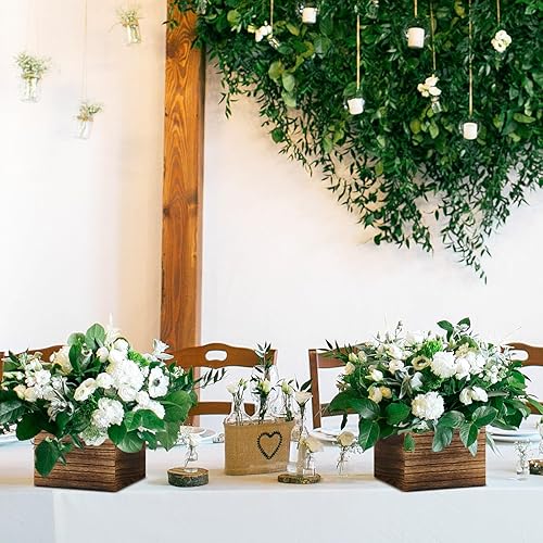 Miniatura 6 de Dandat Juego de 12 macetas de madera en forma de cubo de madera, jarrón cuadrado de madera, caja rústica con forro de plástico extraíble, bloques de