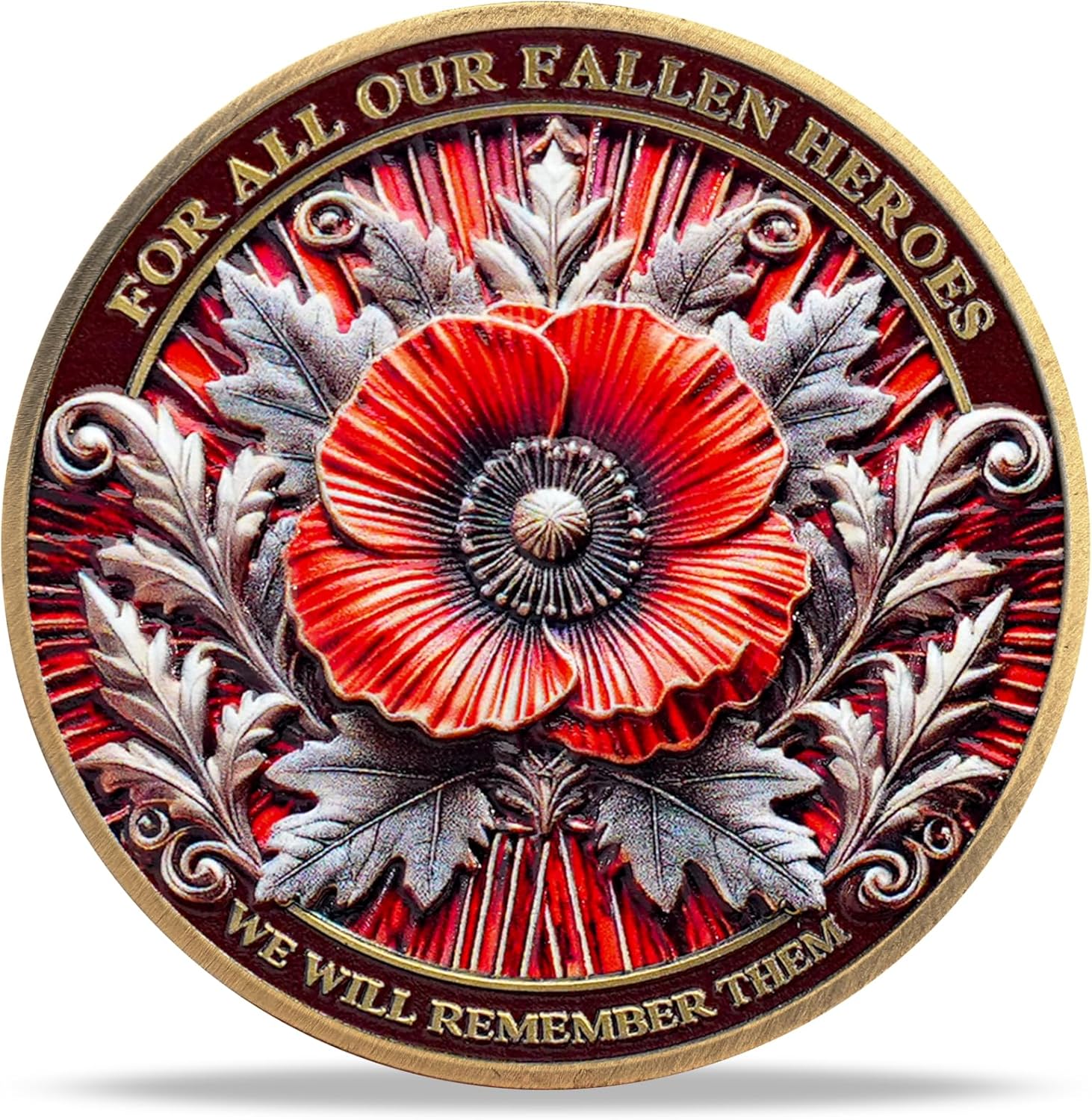 BHealthLife 20 Pcs Fallen Heroes Military Challenge Coins for Memorial Day - Lest We Forget Poppy Commemorative Coins - Bulk Memorial Coins Gifts for Veterans Family