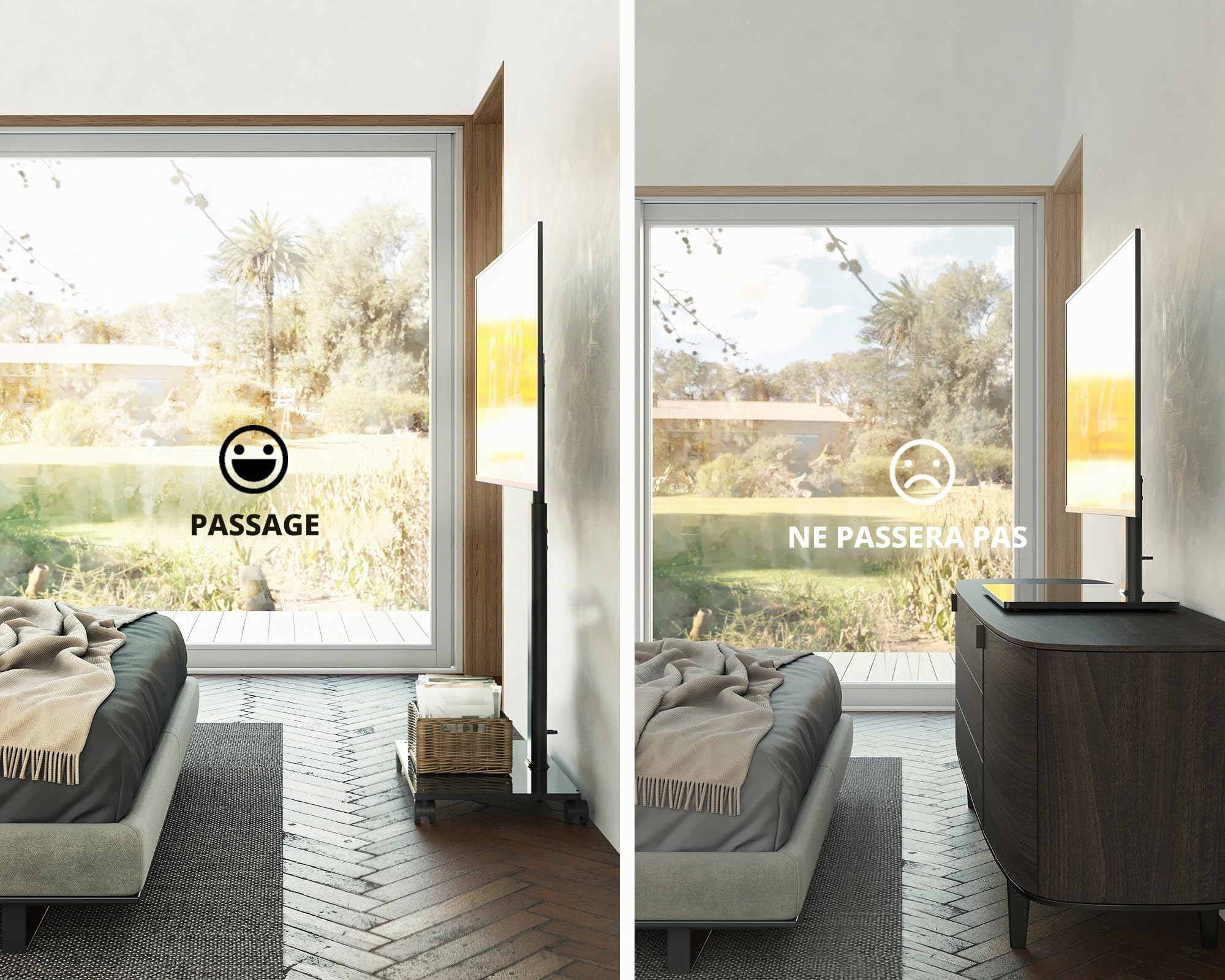 FITUEYES Support TV roulettes, avec Base en Verre Trempé, 32-60 Pouces