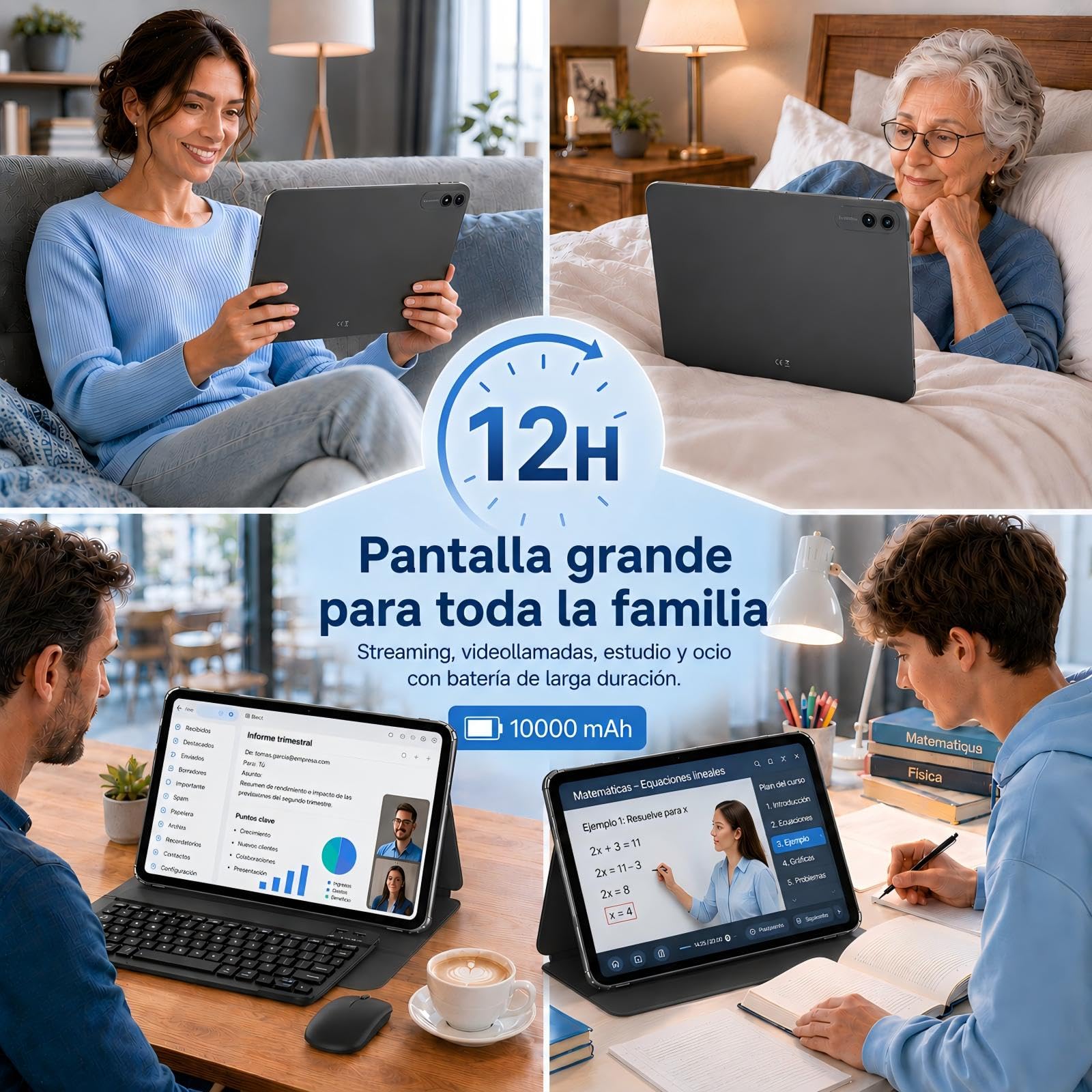 TABWEE 2026 Tableta Mejorada de 13,4 Pulgadas con Android 16 y Teclado | Pantalla IPS 2K 120 Hz, 24 GB RAM + 256 GB ROM, Procesador Octa-Core 2,2 GHz, Batería 10000 mAh, Tablet Incluye Lápiz y Ratón