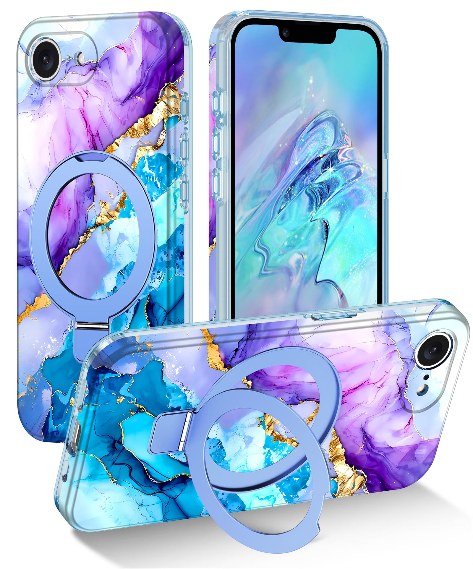 Lamcase for iPhone 16e Case 2025 with Magnetic Invisible Ring Stand [Compatible with MagSafe], Full Body Rugged Slim Women Men Girl Shockproof Marble