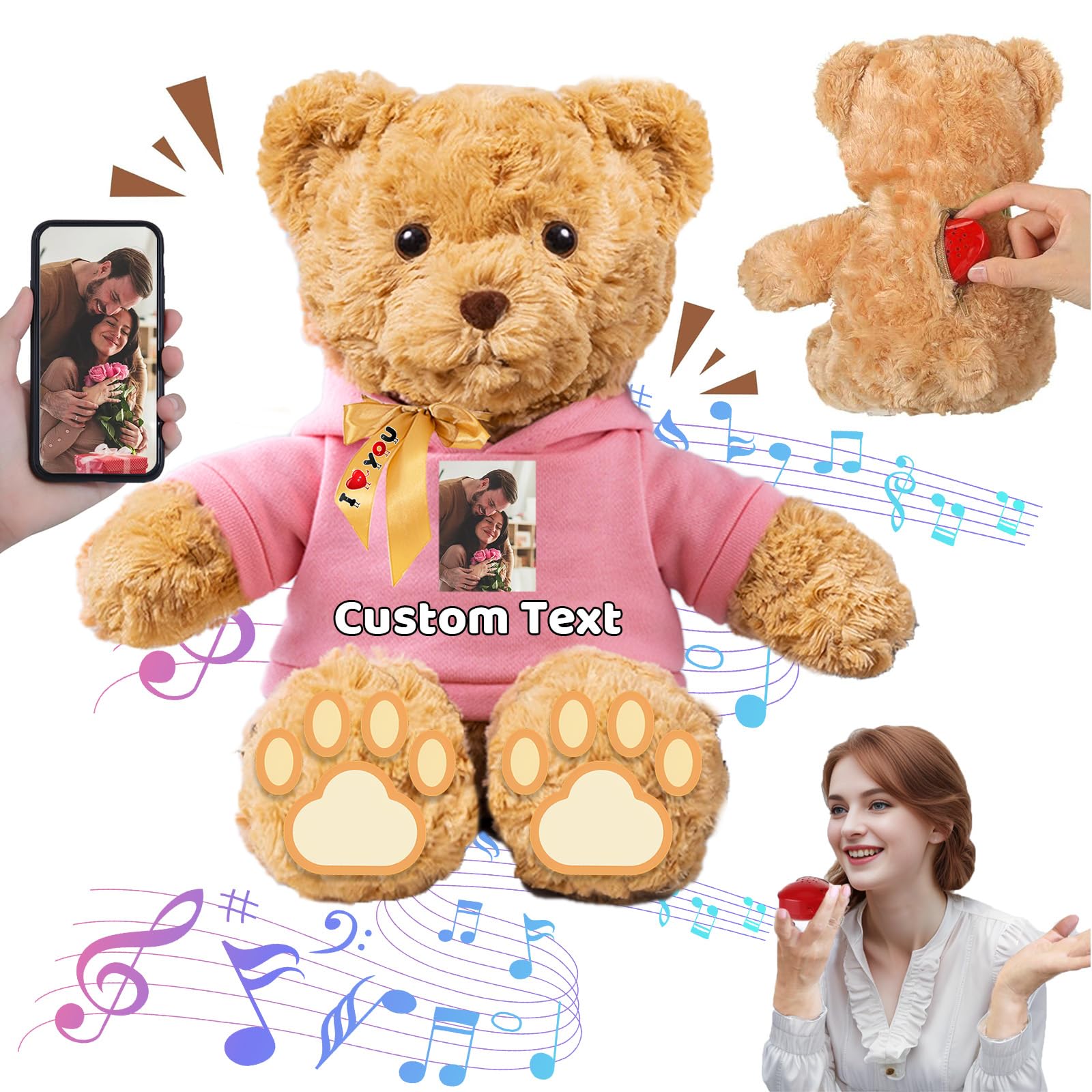 Oso De Peluche Personalizado FAHOXUMR - Con Foto Y Nombre, 32 Cm, Incluye Grabadora De Voz, Ideal Para Regalos