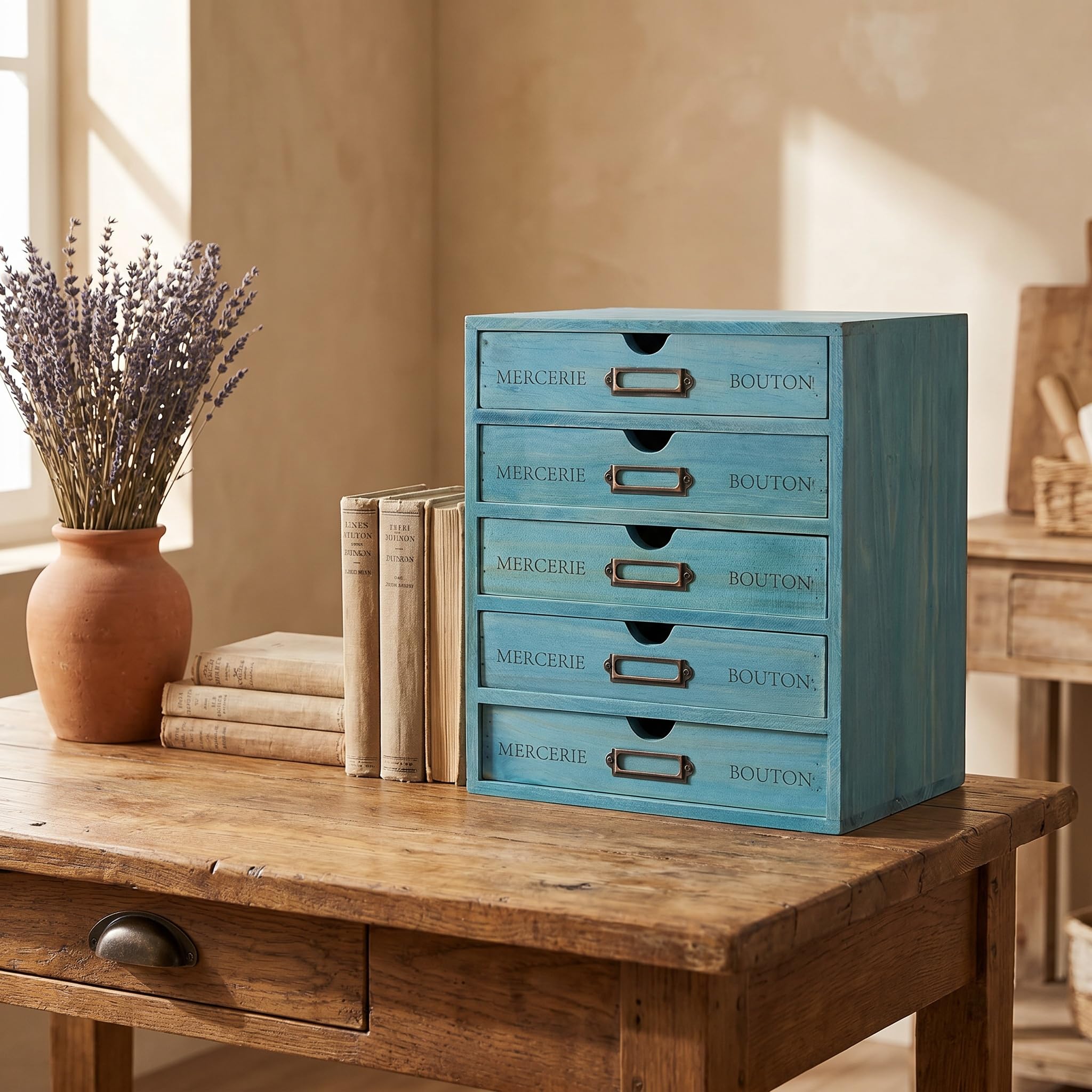 Schreibtisch-Organizer Aus Holz Mit Schubladen – 5-teiliger Apothekerschrank Für Büro Und Zuhause, Organizer Für Make-up Und Ablage Mit Etikettenboxen Brown