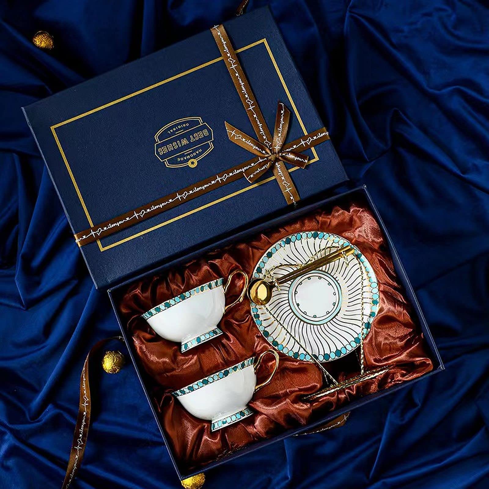 Service à thé chinois bleu saphir 2 tasses, cadeau idéal de Noël et anniversaire