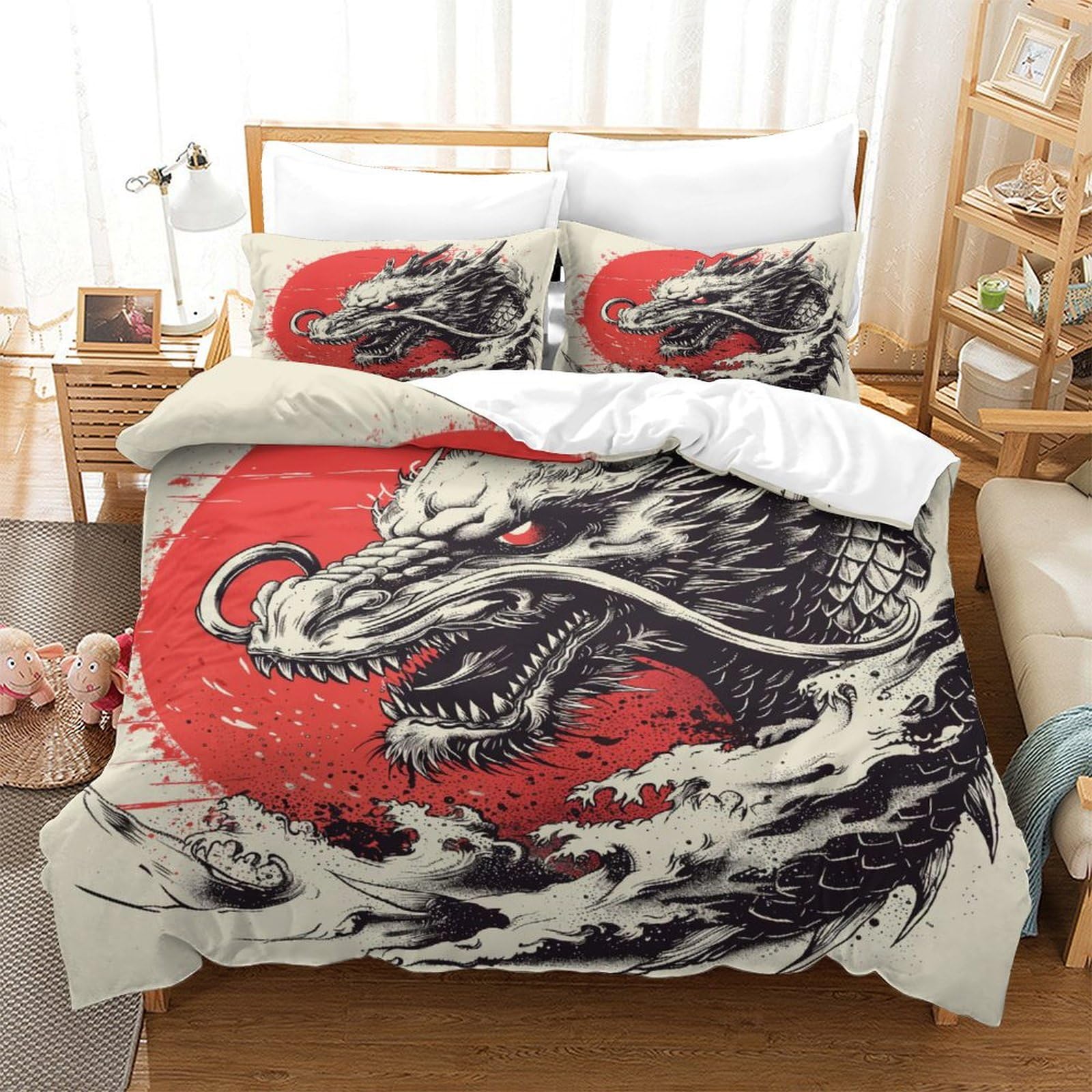 Parure de lit 3 pièces 260x220 cm Loong en microfibre avec housse de couette et taies