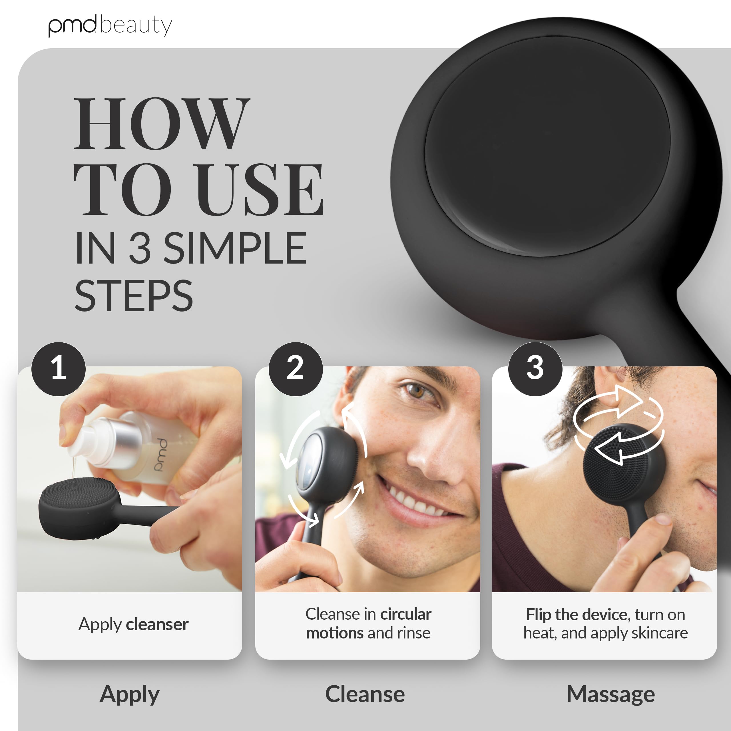 PMD Beauty Clean Pro - Electric Facial Cleansing Brush, Smart Facial Device with Silicone Brush & Heated Anti-Aging Aluminum, Gemstone, Precious Metal Massager