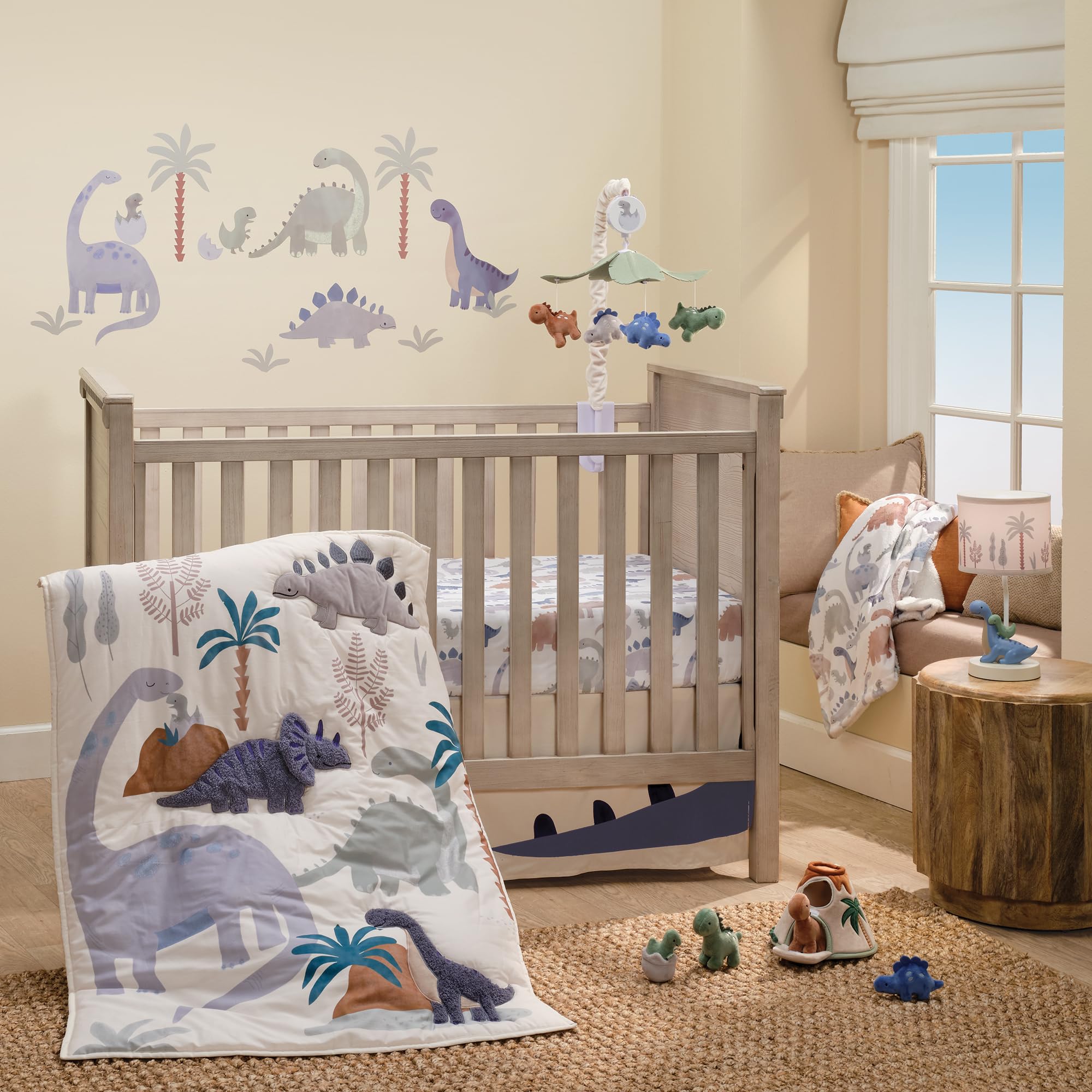 Lambs &amp; Ivy Dino-Might 3-Piece Blue/Gray Dinosaur Nursery Baby Crib Bedding Set