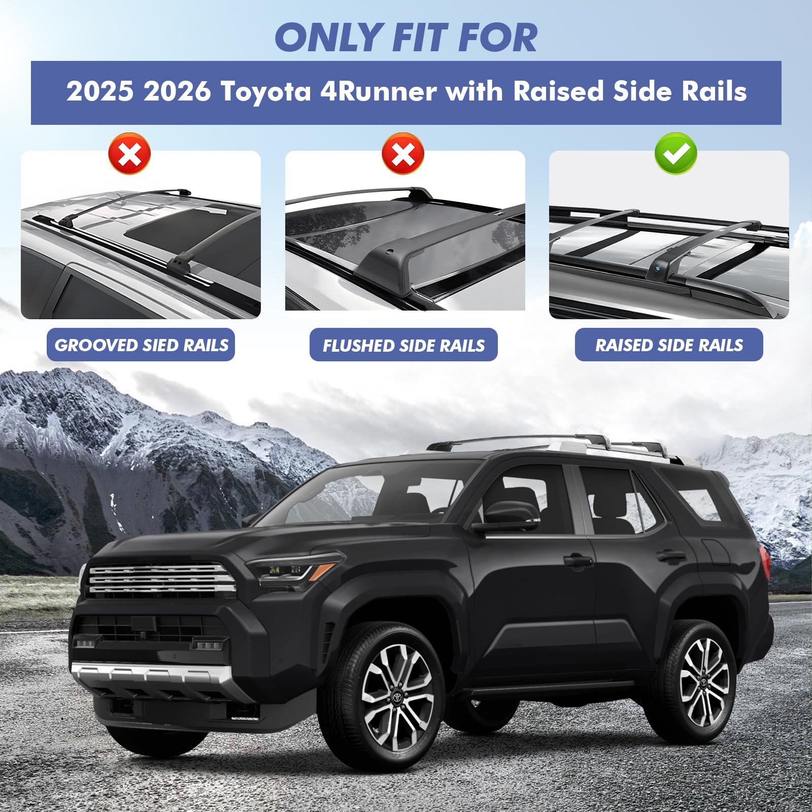300LBS Lockable Roof Rack Cross Bars Compatible with 4Runner 2025 2026, Anti-Theft Design Heavy Duty Matte Aluminum Roof Rail Crossbars with Raised Side Rails, Rooftop Cargo Carrier Luggage — view 2