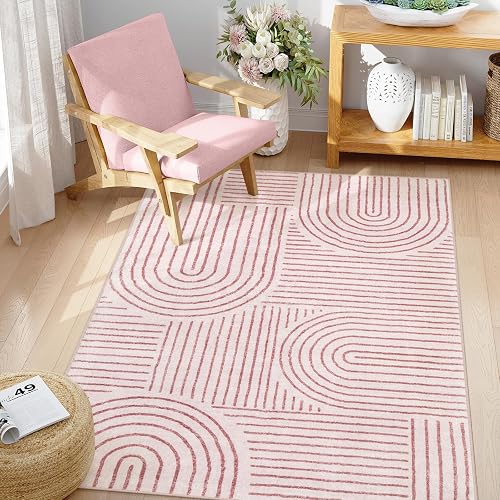 Lahome Abstract Washable Pink Rug, 4x6