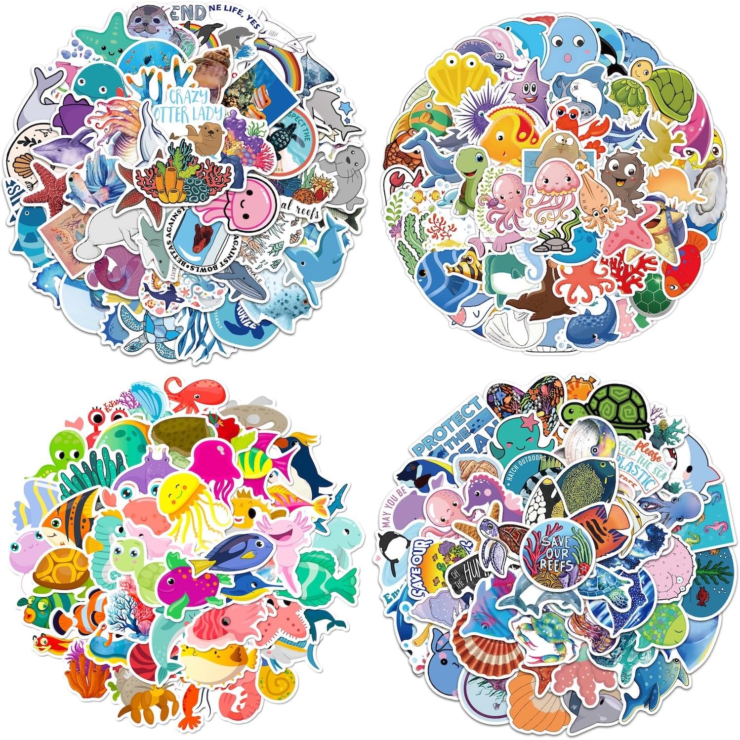 Sea Animal Stickers 200PCS Cute Cartoon Fish Stickers Waterproof Vinyl Decals for Kids Teens Boys Girls Water Bottles Laptop Phone Guitar Bike Sea Life Stickers (Sea Animals)