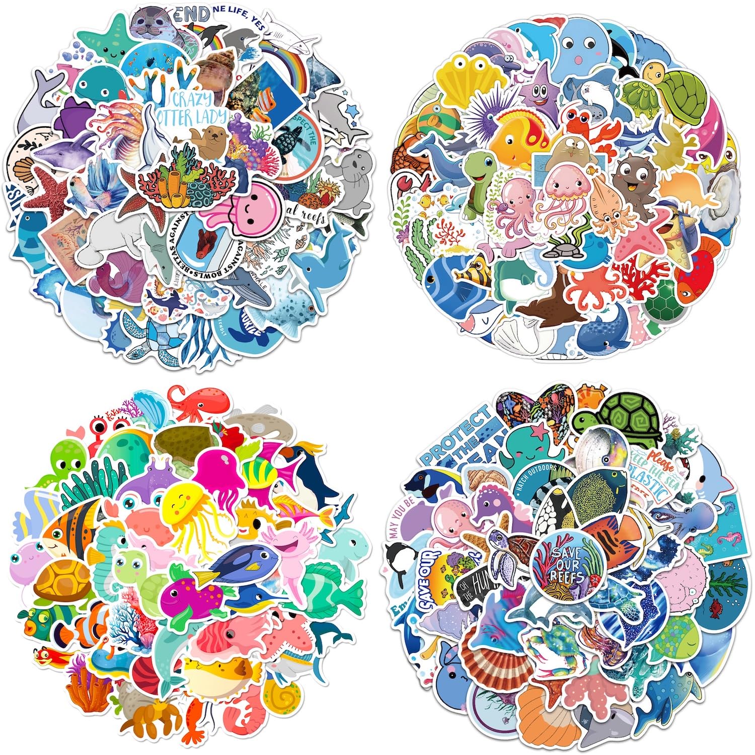 Sea Animal Stickers 200PCS Cute Cartoon Fish Stickers Waterproof Vinyl Decals for Kids Teens Boys Girls Water Bottles Laptop Phone Guitar Bike Sea Life Stickers (Sea Animals)