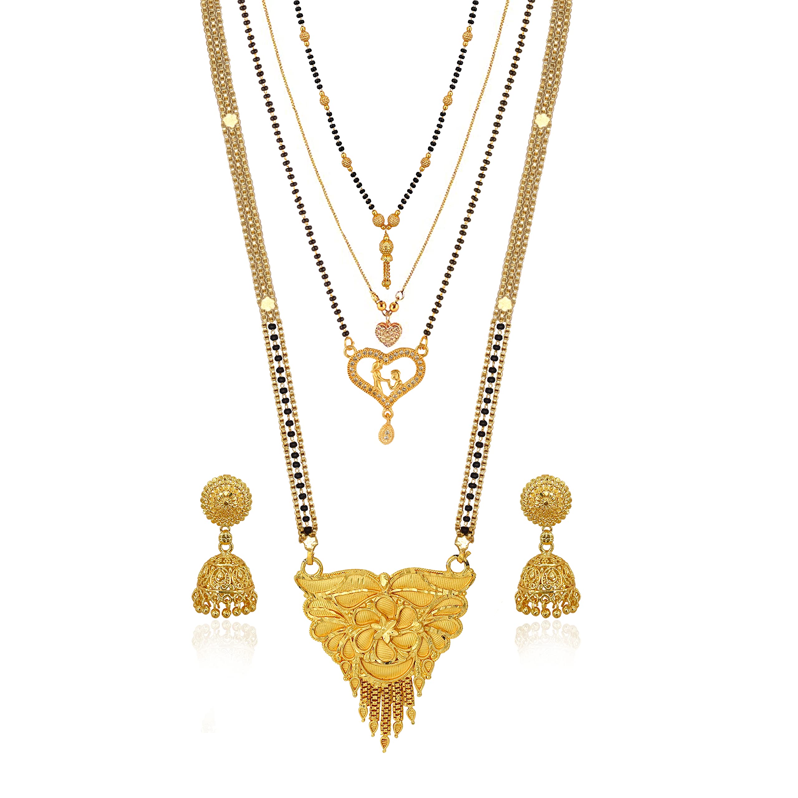 Brado Jewellery Traditional Combo of 4 Gold Plated 30 Inch and 18 Inch Mangalsutra Tanmaniya with 1 Pair of Earrings for Women and Girls (B0BQYK3SJX) Amazon Price History, Amazon Price Tracker
