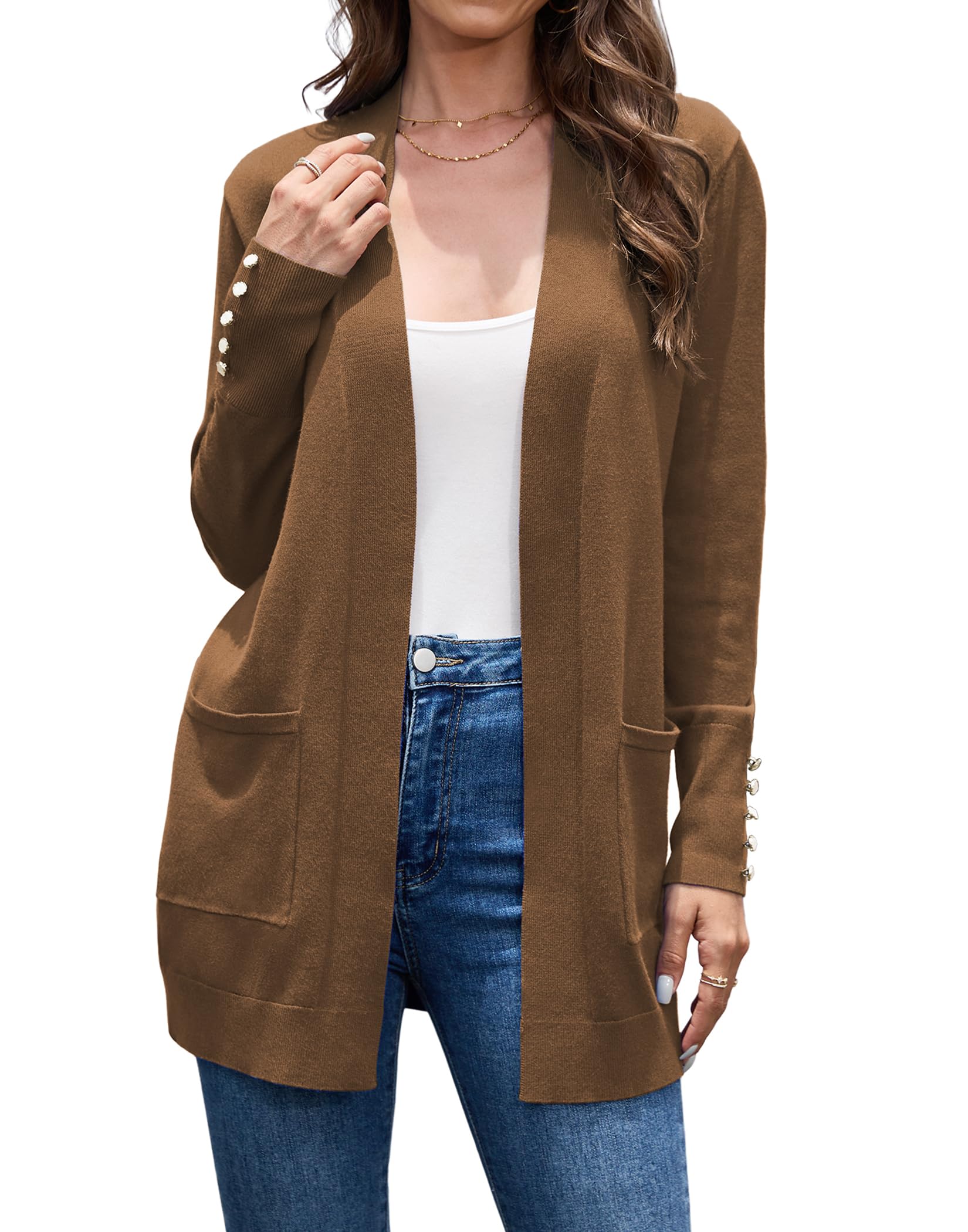 VIISHOW Women Cardigan Sweater Lightweight Open Front Long Sleeve Soft Fine Knit Casual Trendy Kimono Cardigans with Pockets