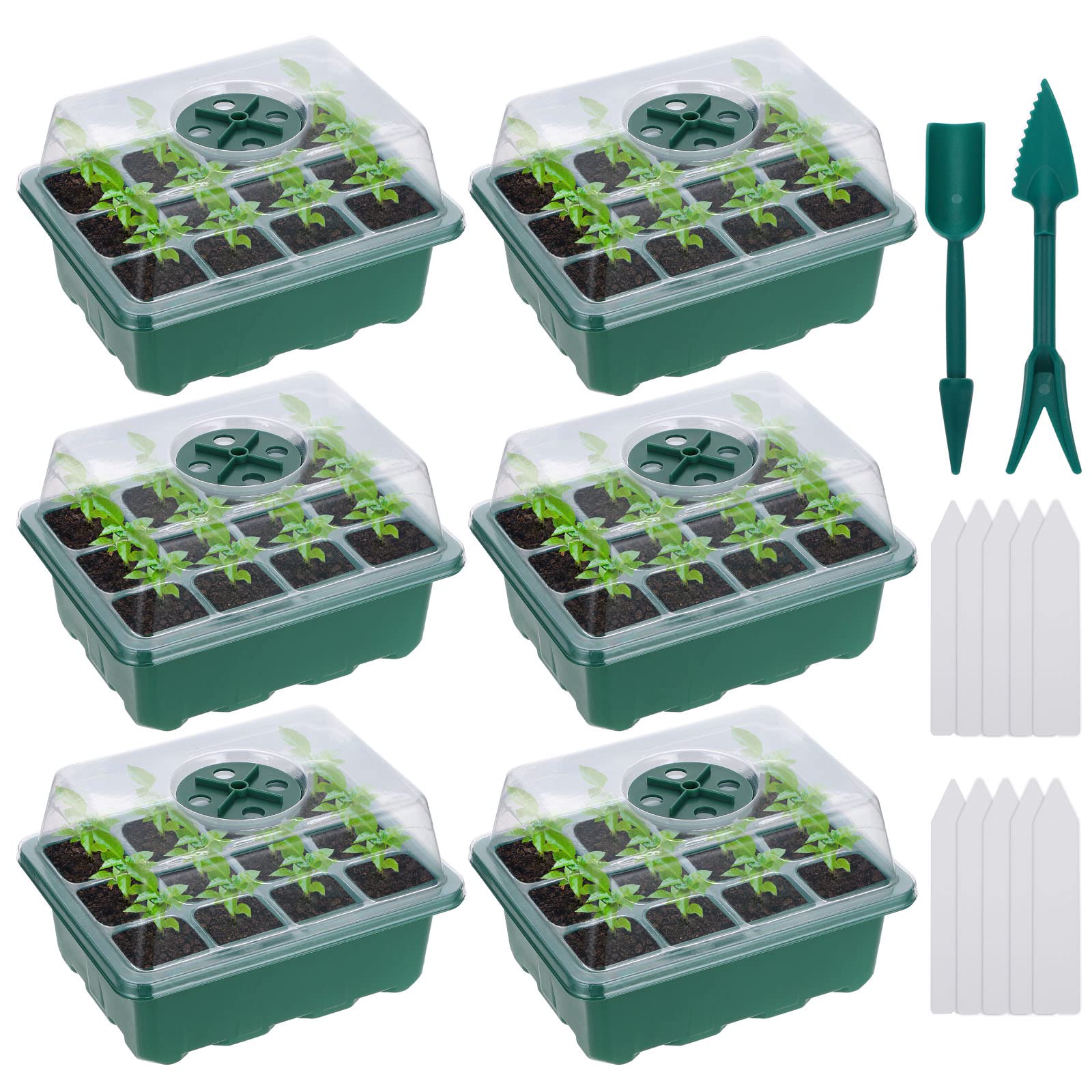 Inkbird LERWAY Seed Starter Tray 6-Pack Seedling Starter Kits Plant Starter Kit with Humidity Domes and Base Indoor Greenhouse Mini Propagator Station for Seeds Growing Starting 12 Cells per Tray