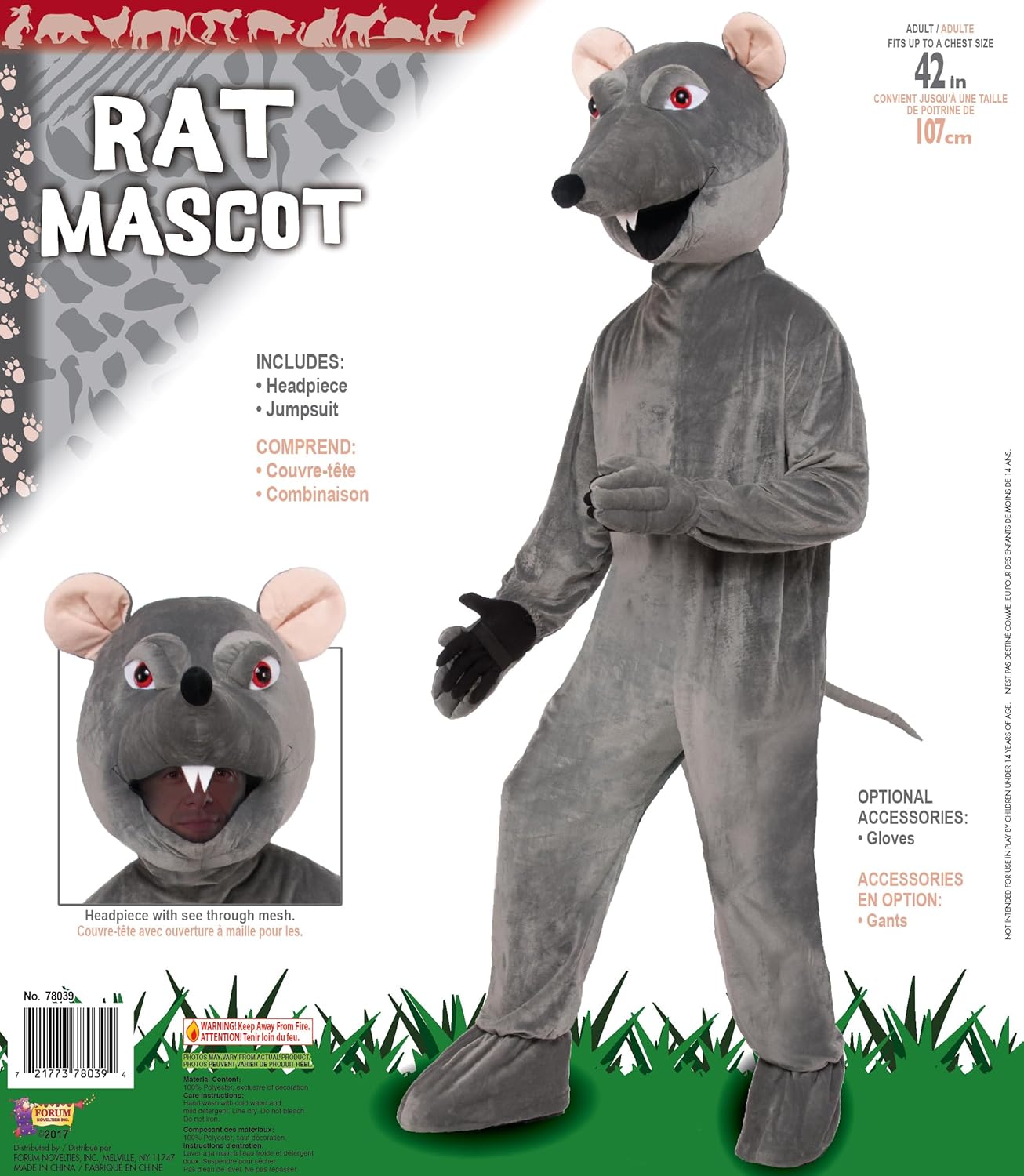 Forum Men's Deluxe Plush Rat Mascot Costume - Image 3