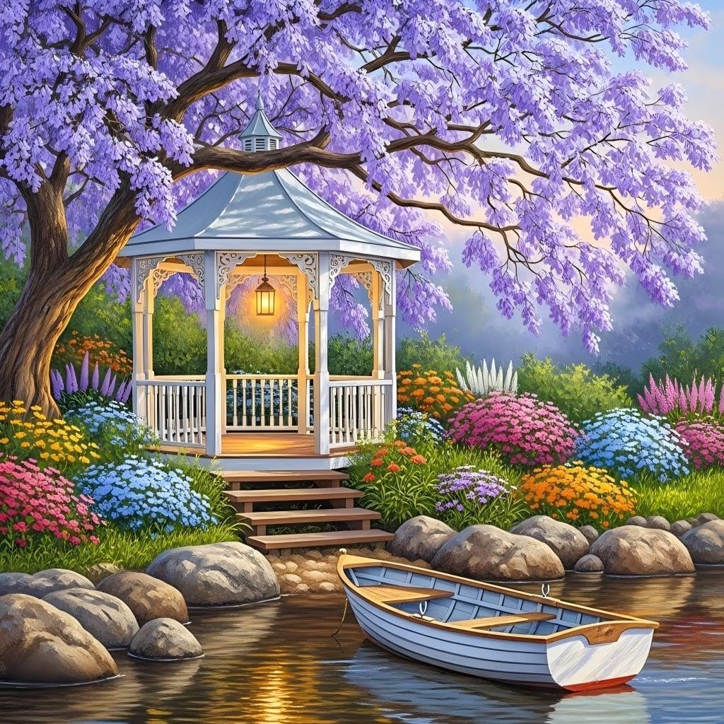 WSLWXSHM Diamond Art Painting Kits for Adults Garden Scenery, Pavilion Round Full Drill Diamond Art Kits, 5D DIY Paint with Diamonds Crafts for Home Wall Decoration Gifts 12×12Inch, Courtyard