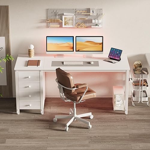 Miniatura 9 de Lufeiya Escritorio para computadora de 47 pulgadas con 4 cajones, escritorio de estudio de trabajo de escritura para oficina en casa, dormitorio,