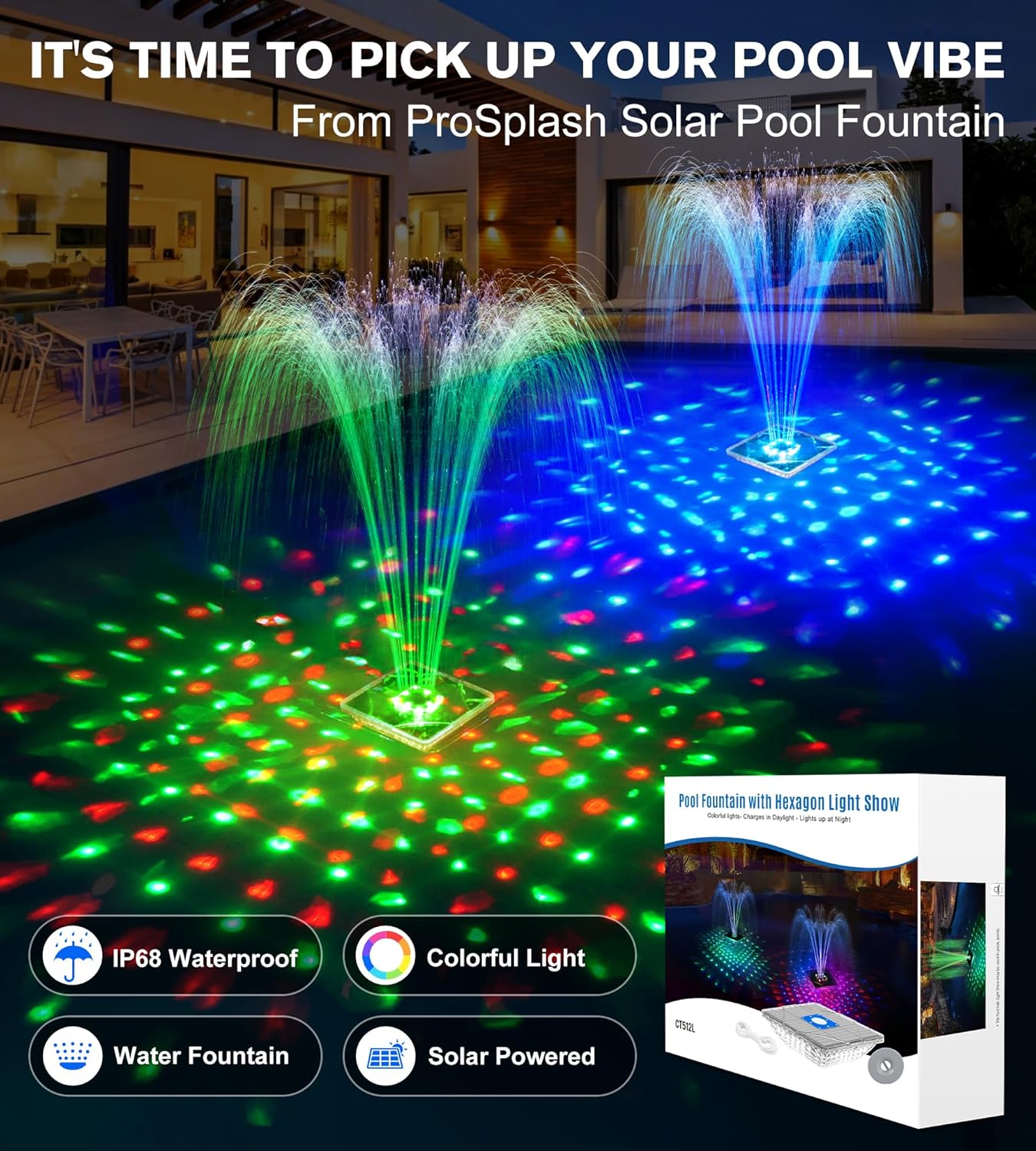 Solar Pool Fountain with Light Show,2026 Upgraded Large Solar Pool Water Fountain,Floating Pool Fountains for Above Ground Pool,Solar Floating Fountains Pump for Pool Pond-1PK(Dark Blue)