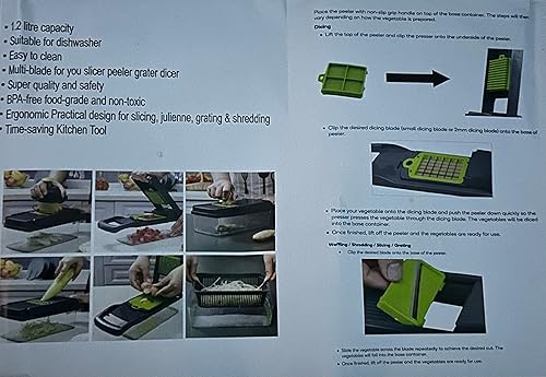 Miniatura 5 de Cortador de cebolla multifuncional de mano 12 en 1 cortador de frutas rebanador de papas pelador manual de verduras