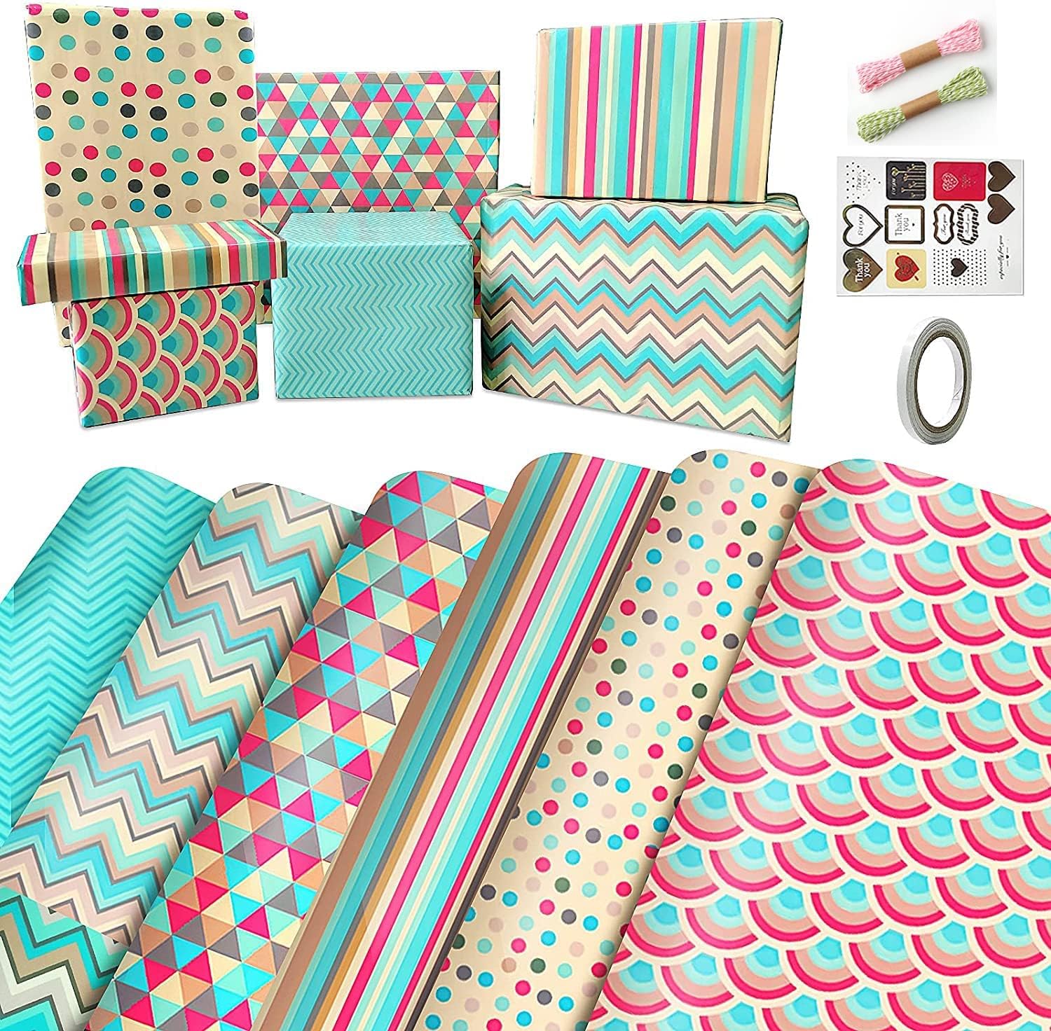 KASTWAVE Birthday Wrapping Paper, Happy Birthday Wrapping Paper Recycled Gift Wrapping Paper, Gift Wrap Set for Birthday, Bridal Baby Shower, Weddings, Graduations, Women, Men, Boy, Girl, All Occasion