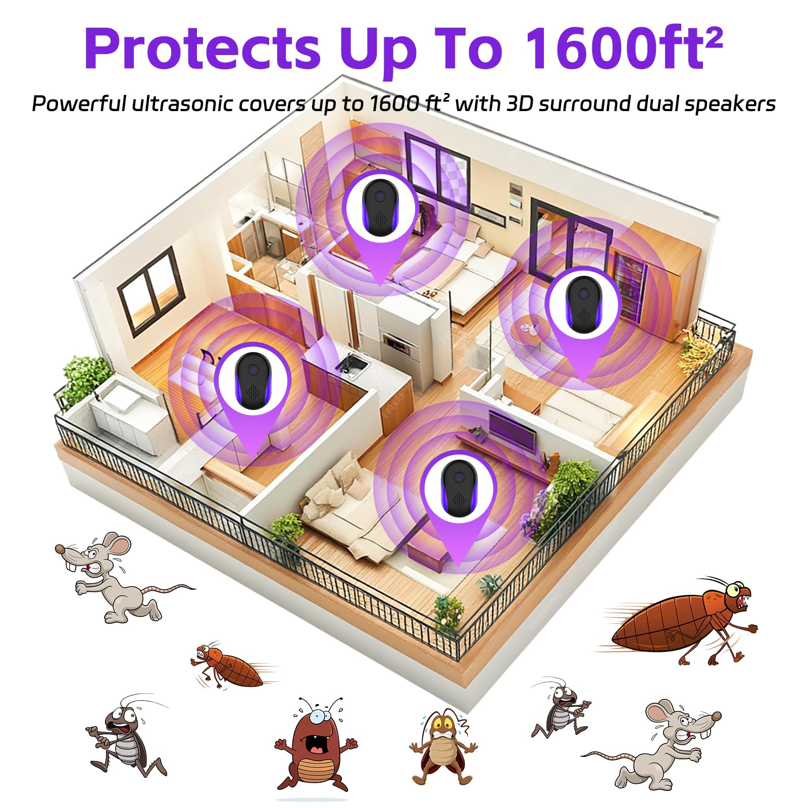 Repelente ultrasónico mejorado 2026, paquete de 6 unidades ultrasónico y repelente para cucarachas, roedores, ratones, insectos, hormigas, mosquitos, ratones, arañas, control electrónico de plagas