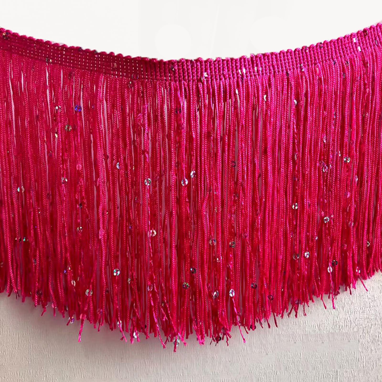 2 Meters Sequins Tassel Fringe Trim 15CM (6inch) Drop, Costumes, Dance, Dress, Stage #25 (Cerise)
