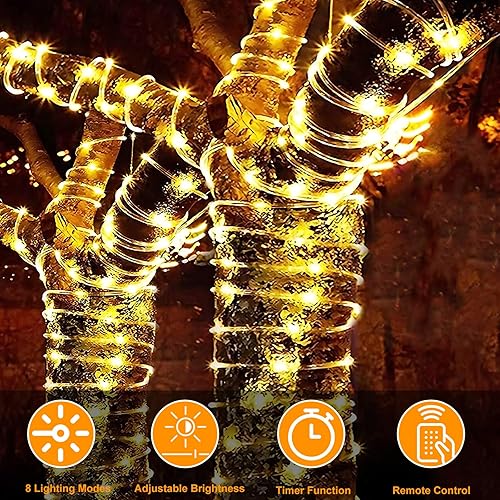 Miniatura 2 de Cuerda de luces LED de 196 pies, 600 luces LED para exteriores, impermeable, con control remoto, 196.9 ft, funciona con energía solar, 8 modos, luz