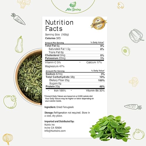 Miniatura 4 de Miss Spring Hojas secas de alholva  Producto de alta calidad, totalmente natural, secado al sol, sin gluten, sin OMG, Kasuri Methi, ideal para