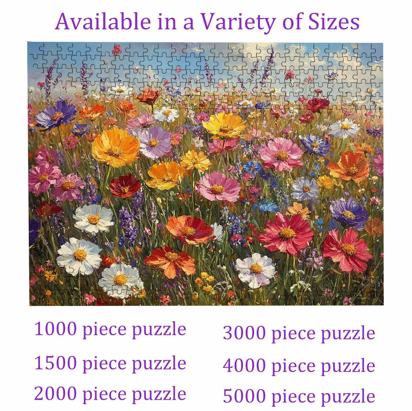 Puzzle 2000 elementów, kolorowe stokrotki, 2000 elementów, klasyczne puzzle, trudna zagadka, drewniane puzzle do dekoracji bożonarodzeniowej, prezenty dla kobiet/mężczyzn, 99,5 x 70,5 cm, W3H-518