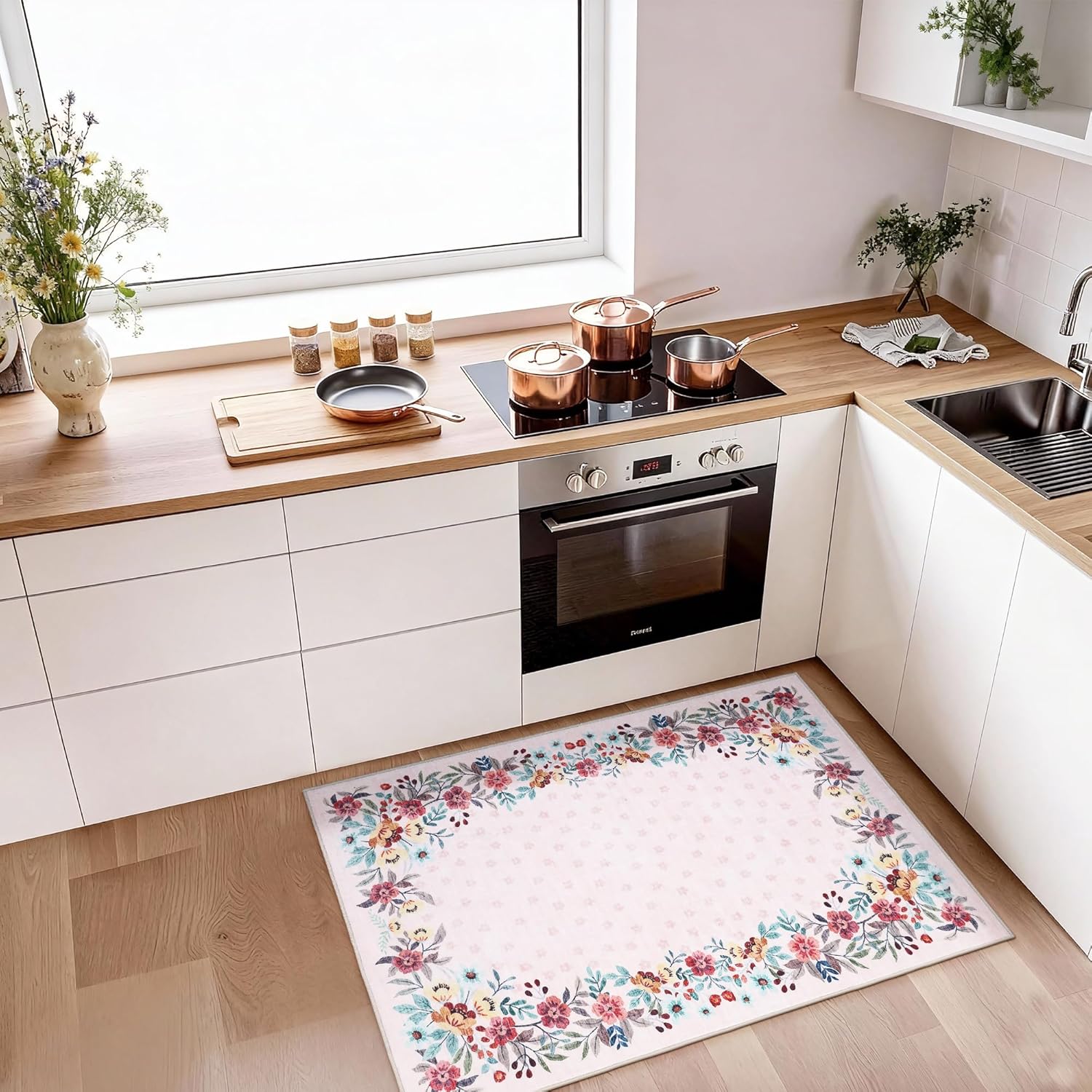 Garvee Pink 2x3 Entryway Rug, Washable Floral Area Rug with Non-Slip Backing, Low-Pile Small Carpet for Bedroom Kitchen Living Room