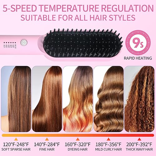 Miniatura 2 de Peine caliente eléctrico, cepillo calentado, alisador de cabello para mujer, bueno para cabello grueso, control de calor, alisado efectivo, rosa