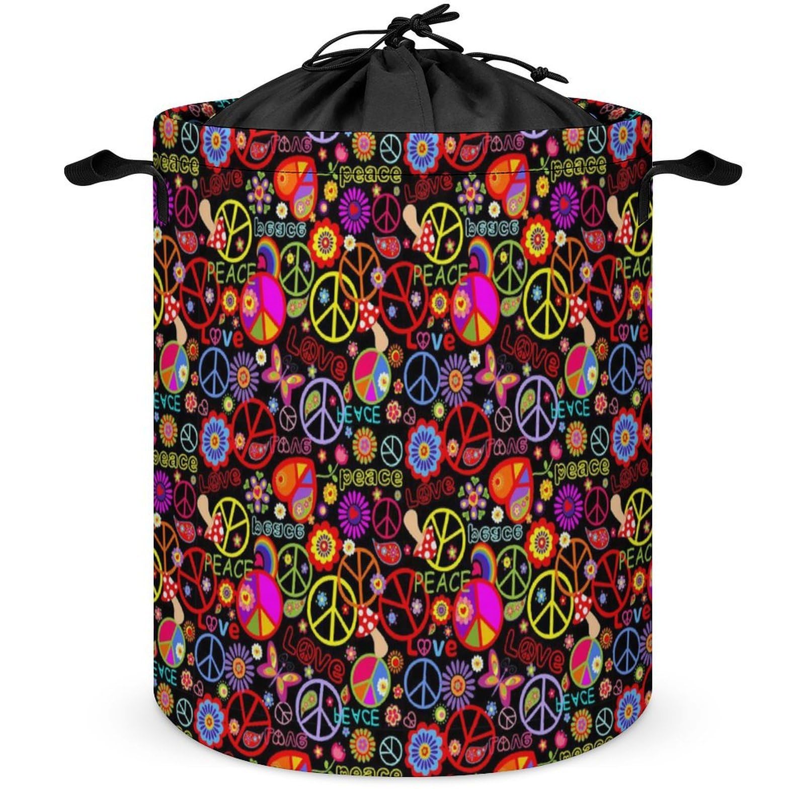 Qjjinxior Drawstring Laundry Hamper, Peace And Love Laundry Basket, Washing Basket with Handle