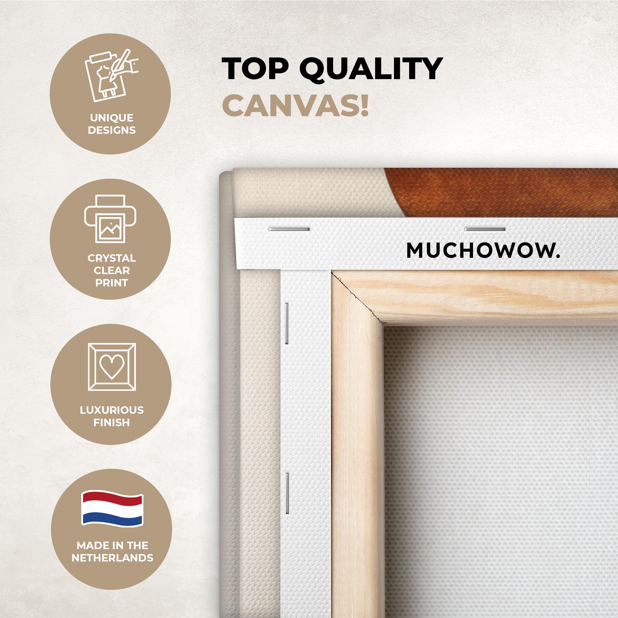 MuchoWow© Quadri Moderni Soggiorno 50x70 cm Poster Da Parete Decorazioni Muro Salotto Quadro Grande Foto Con Cornice Stampe Su Tela Camera Da Letto Forme - Rotondo - Foglie - Beige