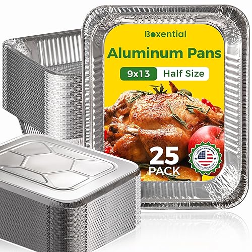 9x13 Aluminum Pans with Lids [25 Pack], Extra Heavy Duty