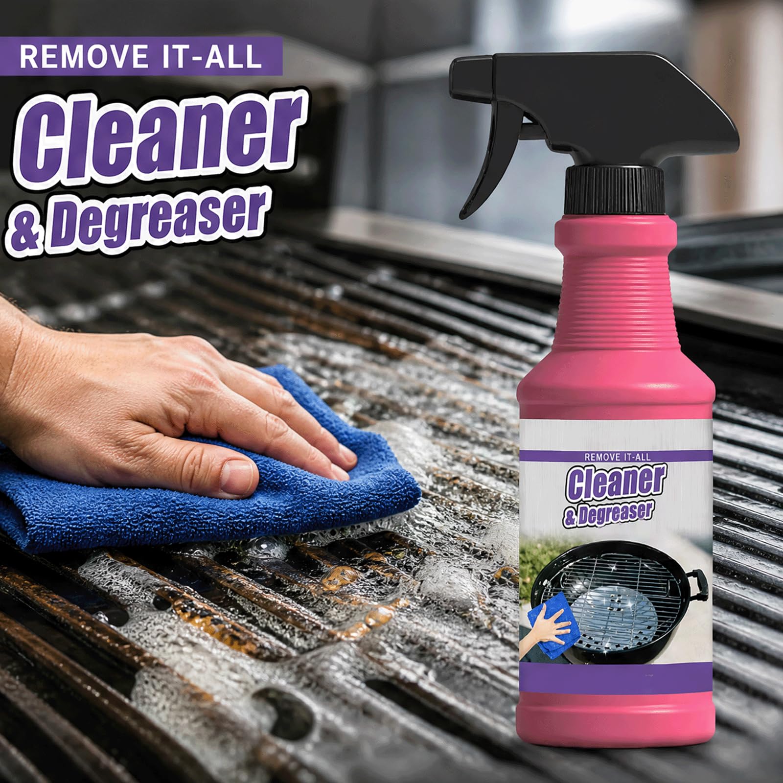 Backofen-Schrubbspray, schnell wirkendes Hochleistungs-Grill-Entfettungsspray,leistungsstarkes Küchen-Entfettungsspray,Funktionsschaum-Schrubbspray, Schweröl-Schrubbspray, Fettentferner (5 stücke)