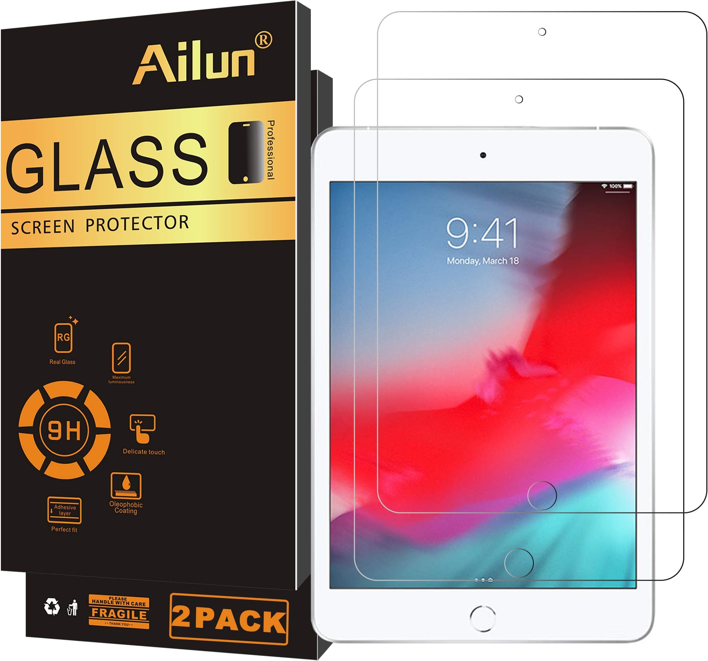 Screen Protector for iPad Mini 4, iPad Mini 5 2019 2Pack Tempered Glass 2.5D Edge Ultra Clear Transparency Anti Scratches Case Friendly