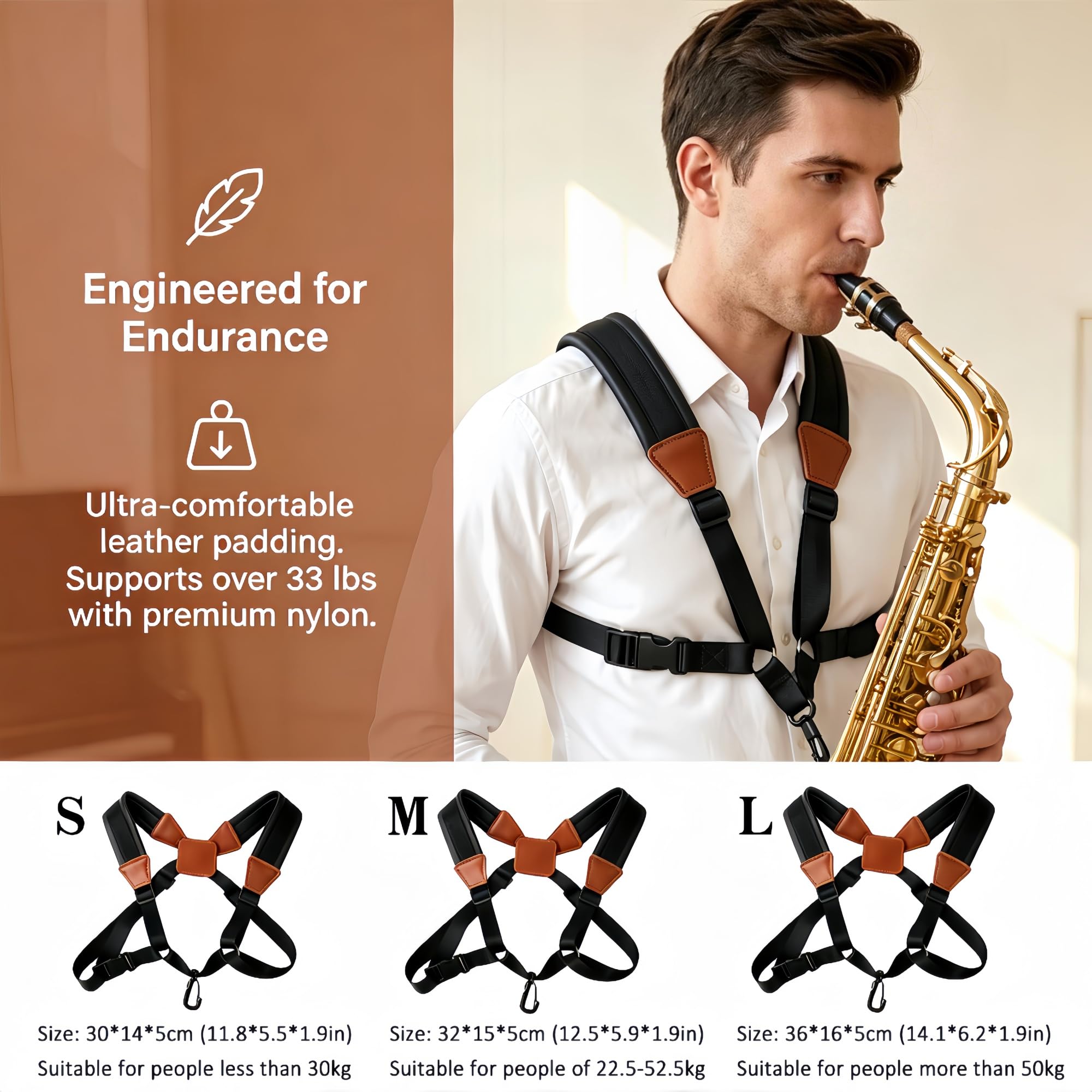Miwayer Tracolla per sassofono, imbracatura per sax imbottita, regolabile, per baritono, contralto, tenore, soprano, baritono