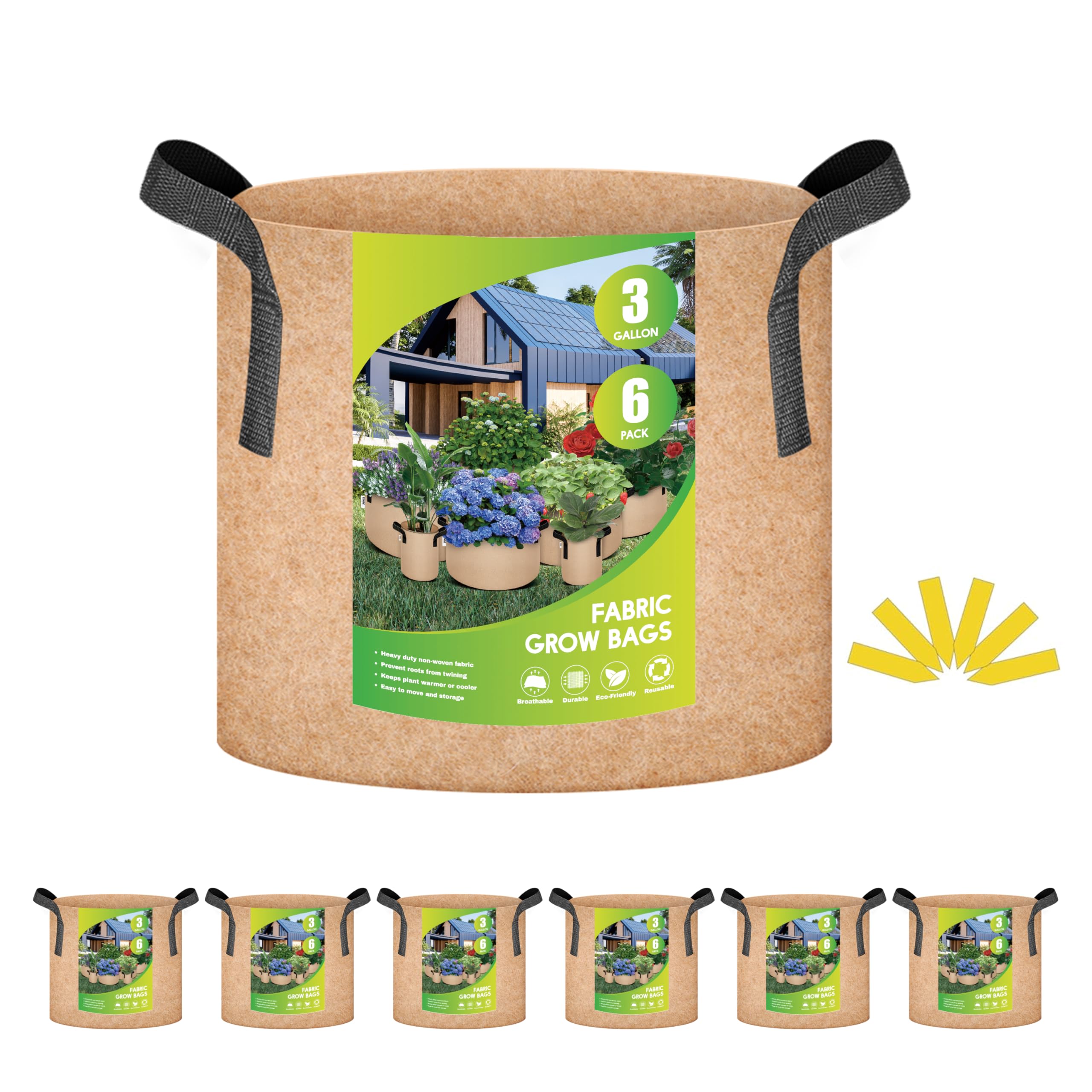 Macetas de tela de 300g iPower para plantar verduras con asas de nailon en color tostado