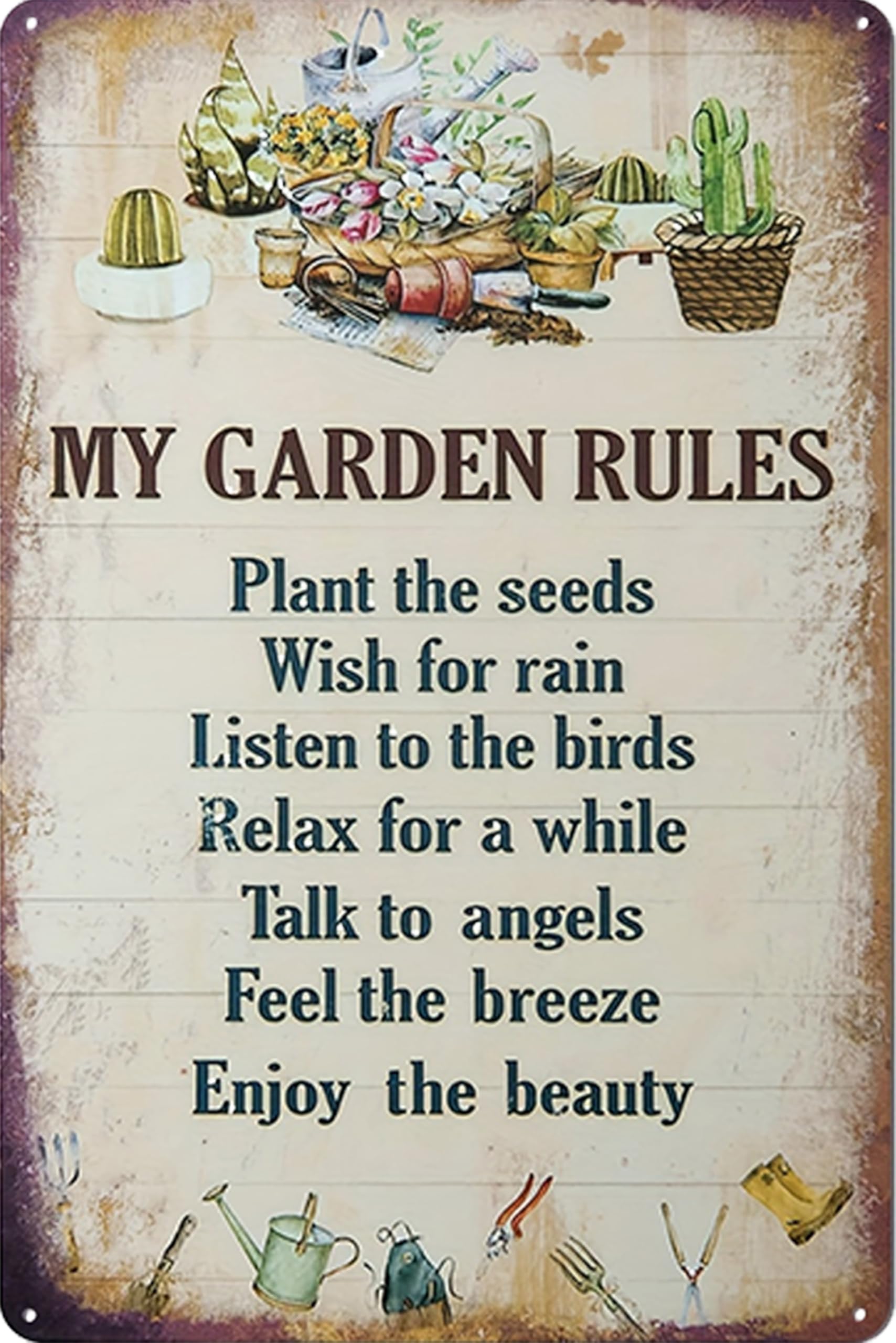 Nianxi My Garden Rules Vintage Garden Tin Sign,Retro Flower Metal Sign,For Home Greenhouse Yard Outdoor Cottage Bedroom Decor,Gardening Gifts 8X12 Inch (My Garden Rules)