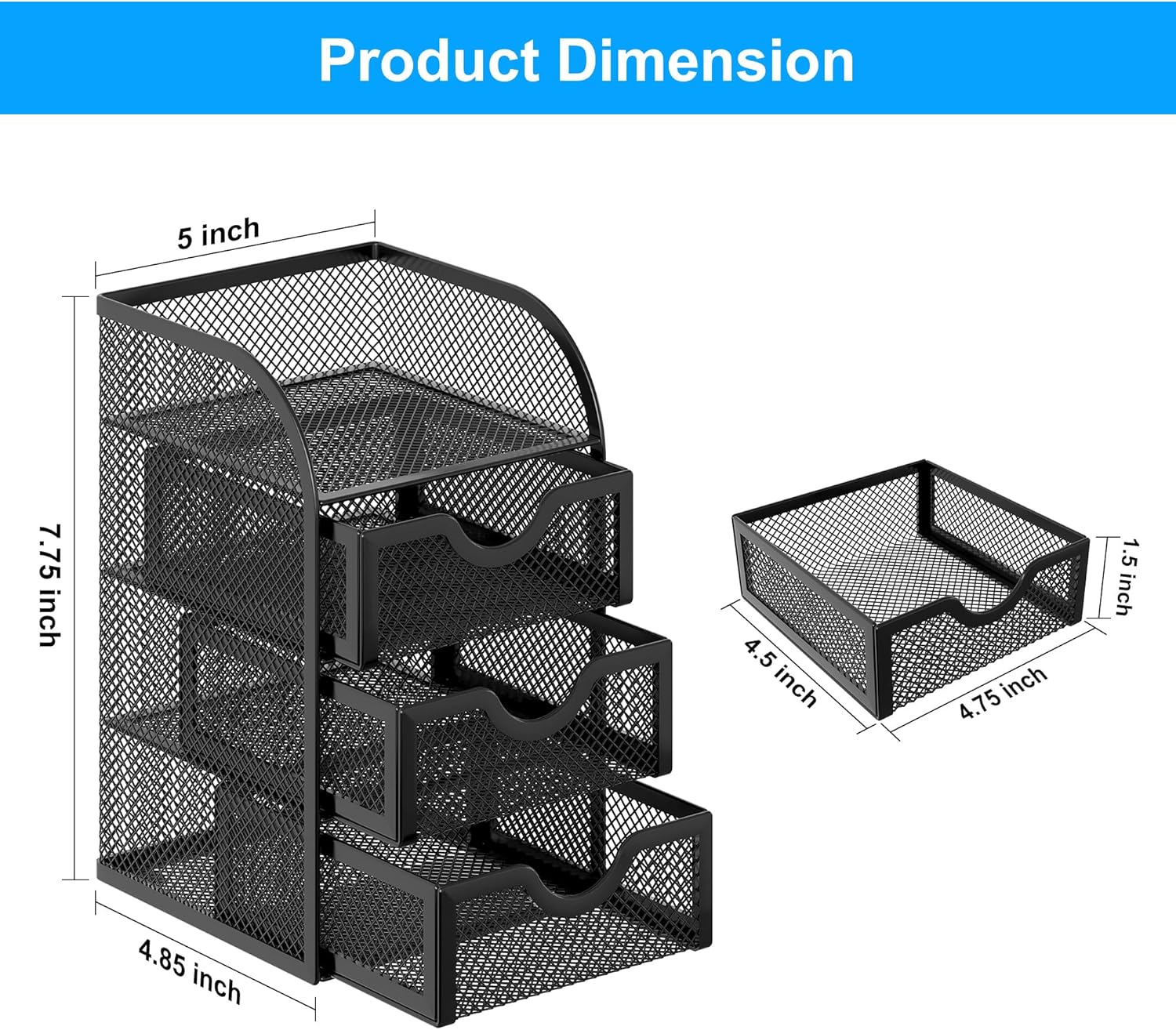 EasyPAG Mesh Desk Organizer with 3 Drawer Office Desktop Organizers and Accessories Stationery Caddy for Office, Home, Students, Black
