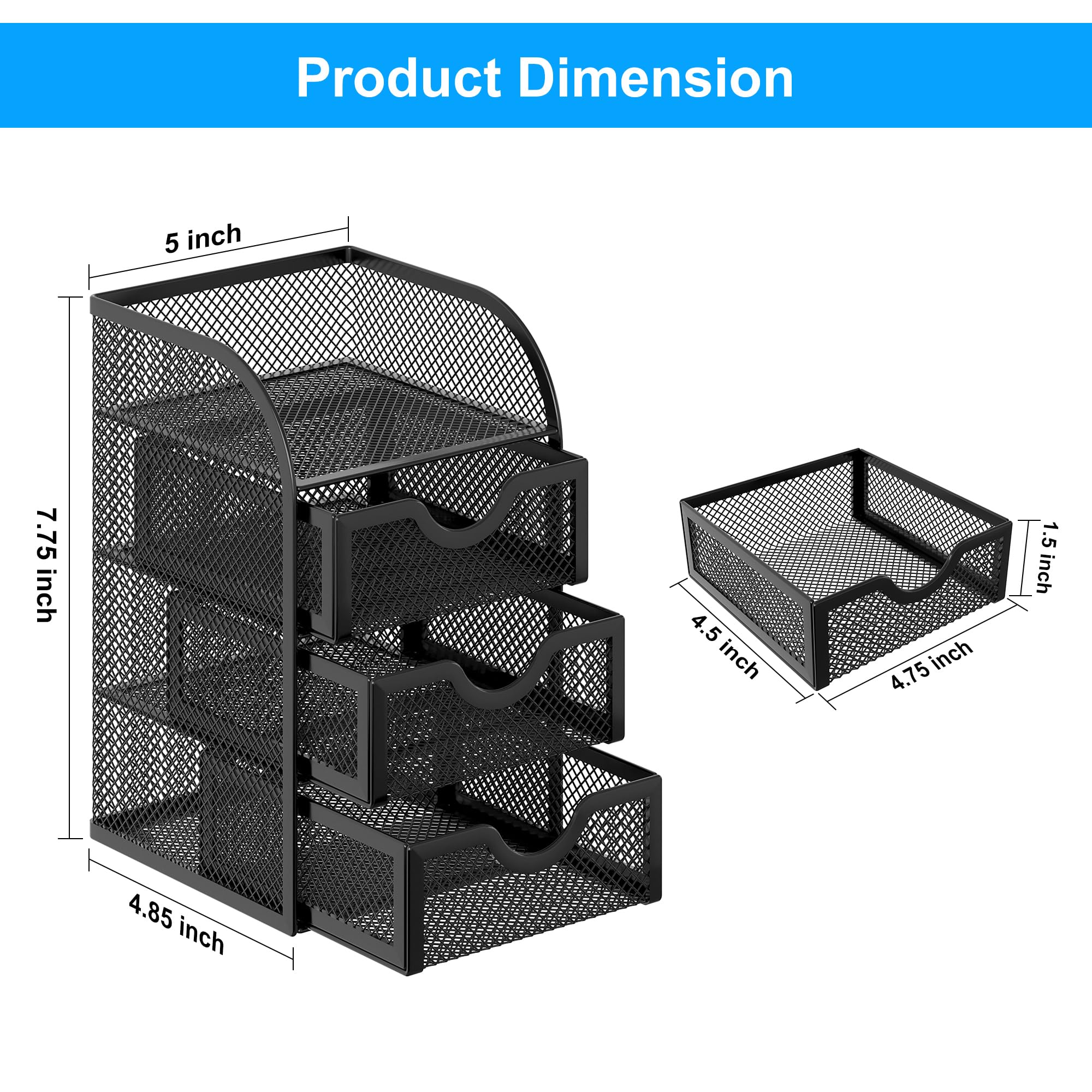 Easypag en maille filet Organiseur de bureau 3 tiroirs Mini Clapier Fournitures de bureau