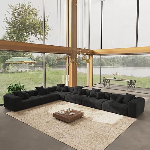 Miniatura 22 de WJShome Sofás seccionales de 144 pulgadas para sala de estar, sofá modular en forma de L, 3 plazas con otomana, asiento profundo de lino con sofás