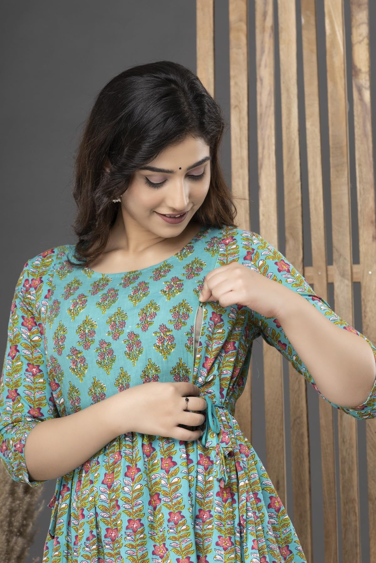 Rishabh Creation Women's Cotton Floral Printed Maternity Dress Kurti with Feeding Zipper 3