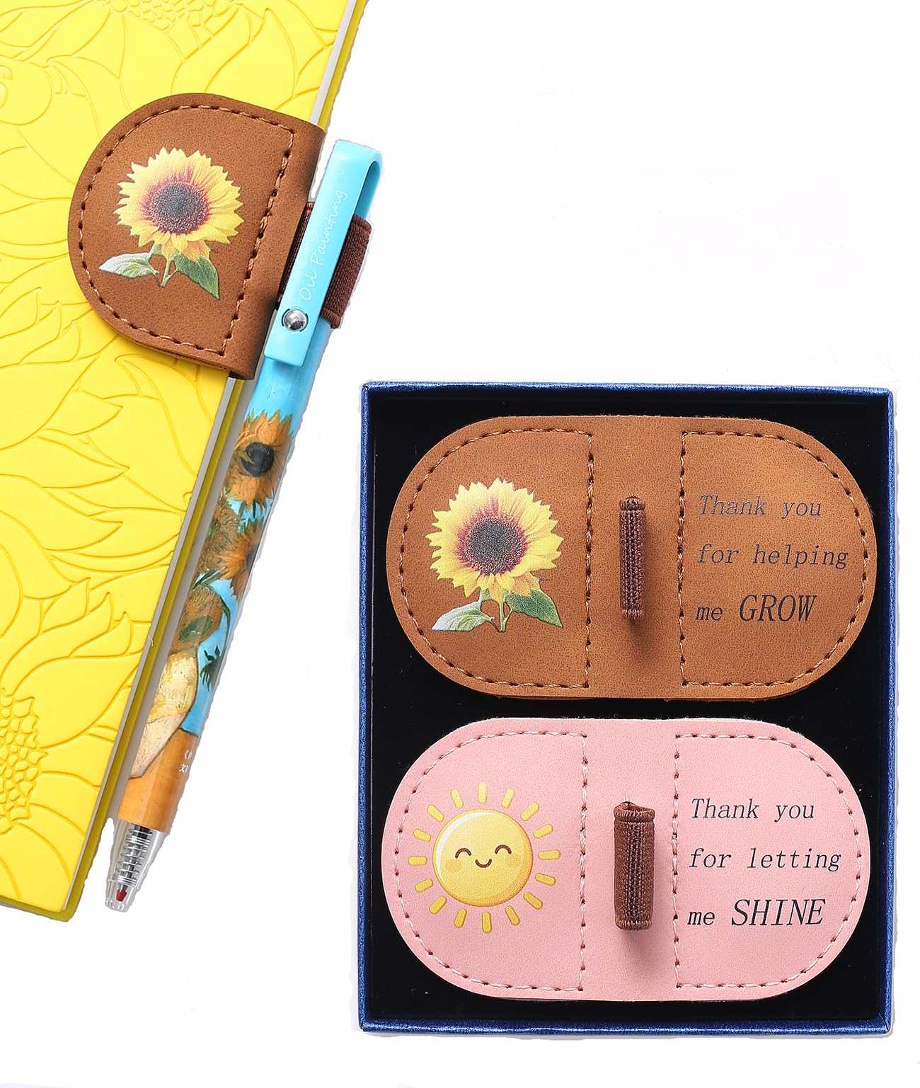 Lot de 2 marque-pages magnétiques en cuir pour femme, pour les amateurs de livres, les amis, les mamans, les enseignants, cadeaux de tournesol